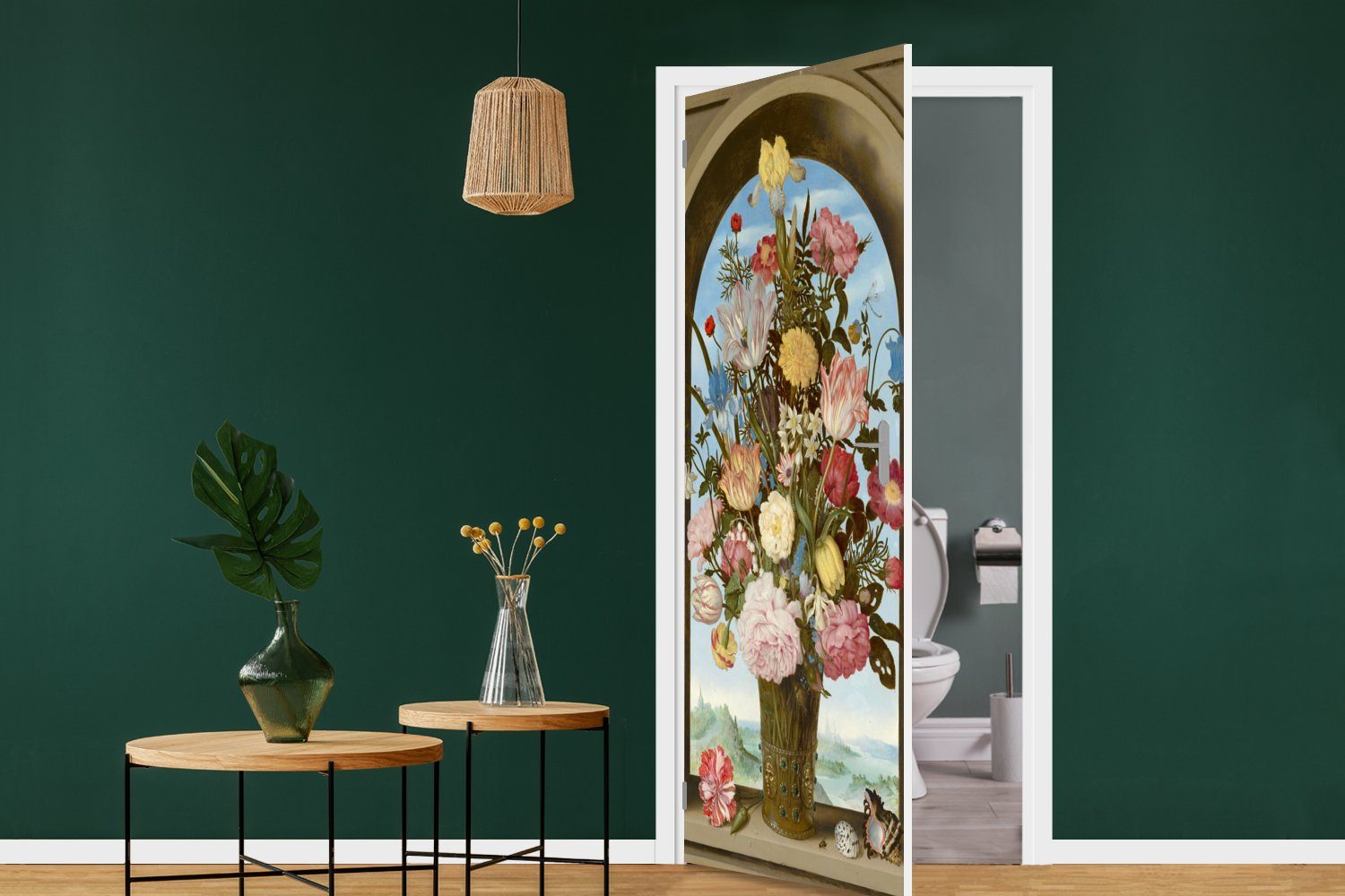 MuchoWow Türtapete Vase mit Fototapete St), 75x205 bedruckt, in Türaufkleber, Gemälde cm einem Tür, von Matt, Blumen für Ambrosius Bosschaert, (1 - Fenster