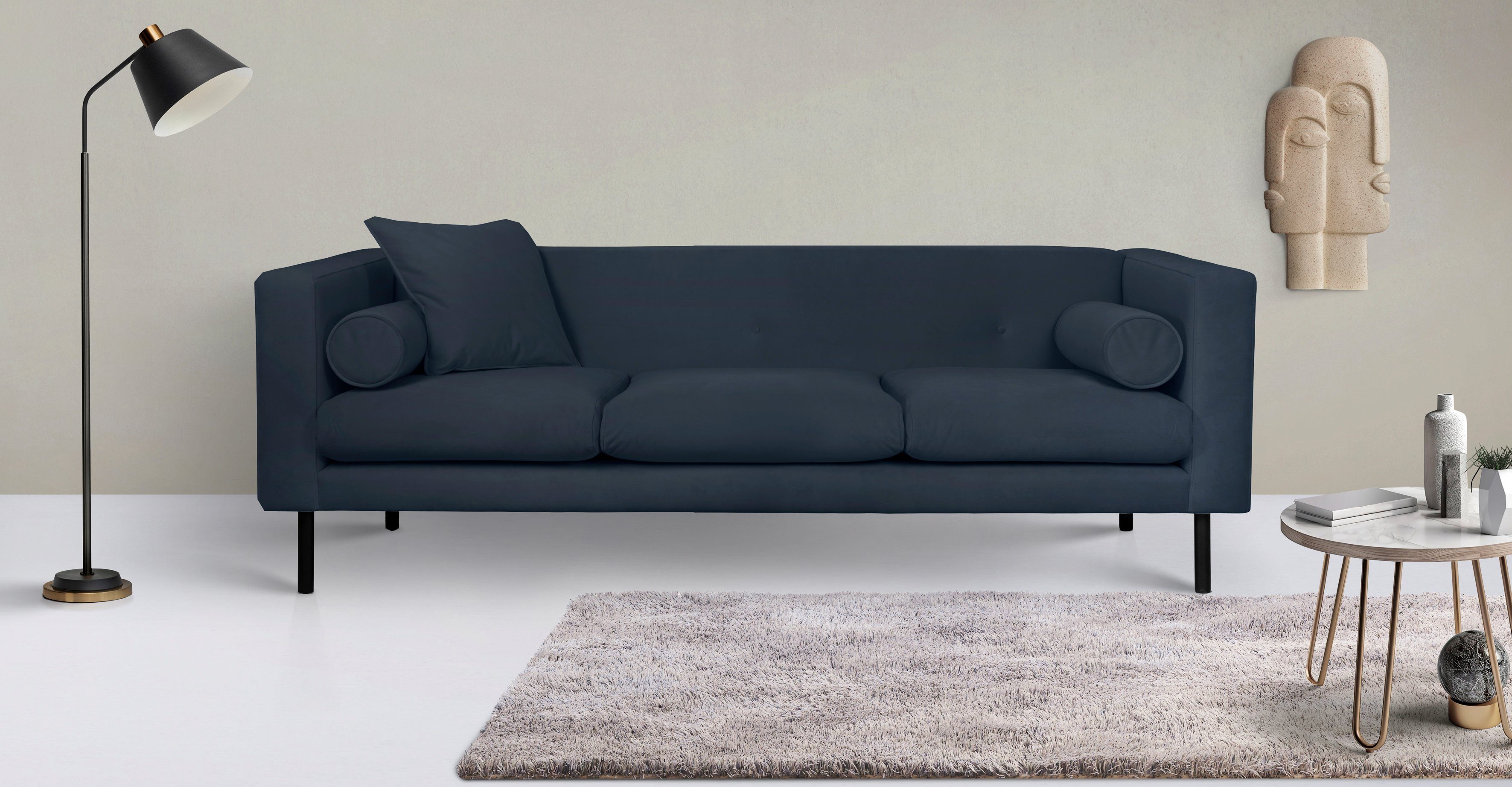 Home affaire 3-Sitzer Lillibeth Designsofa mit Wellenunterfederung, Maße B/T/H: 218/74/83 cm, Zierkissen als Wendekissen, Bezug Samtoptik oder Cord