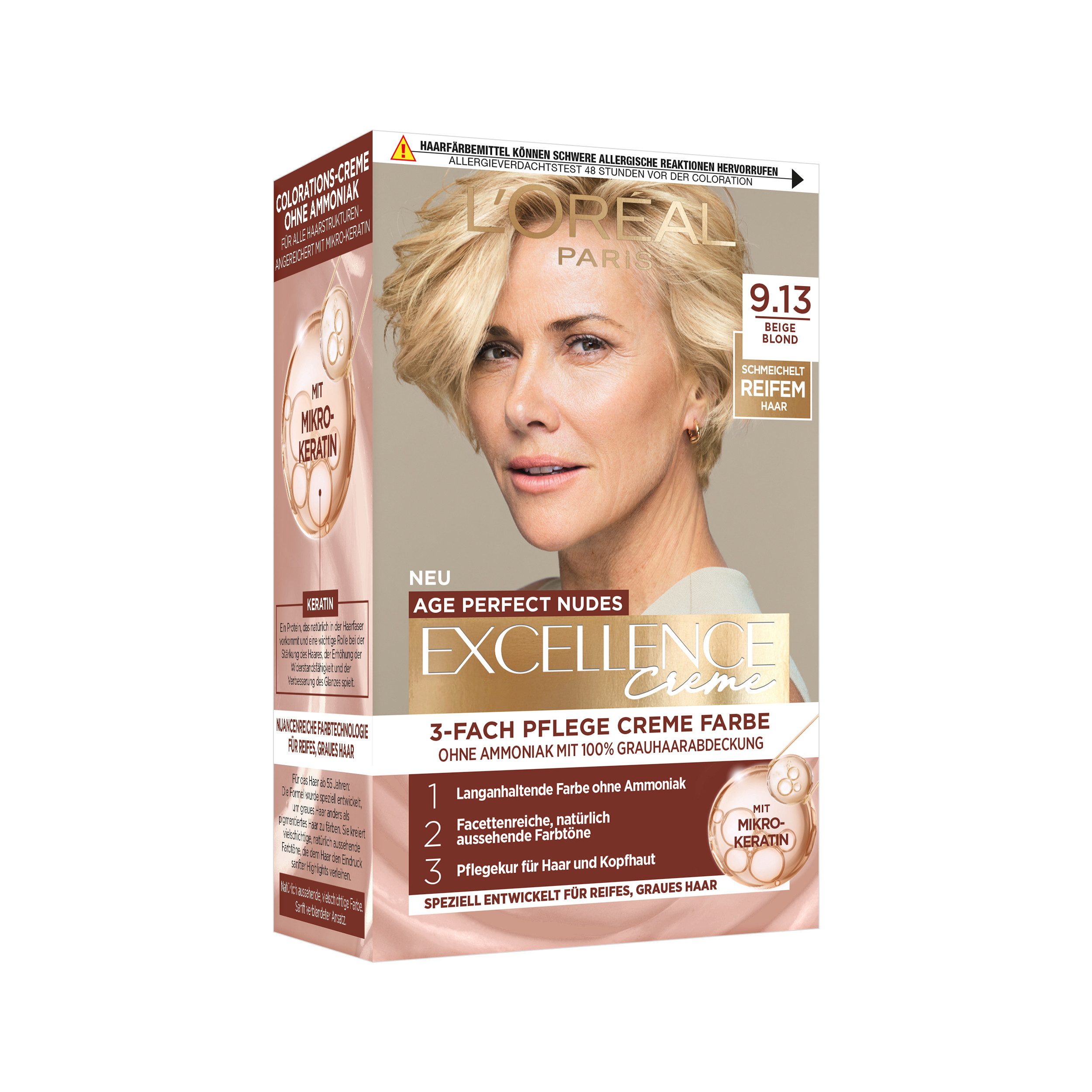 L'ORÉAL PARIS Coloration EXCELL AP NUDES 9.31 GOLD BLD GER, für graues Haar, mit hydrolysiertem Weizenprotein, große Menge 192 ml