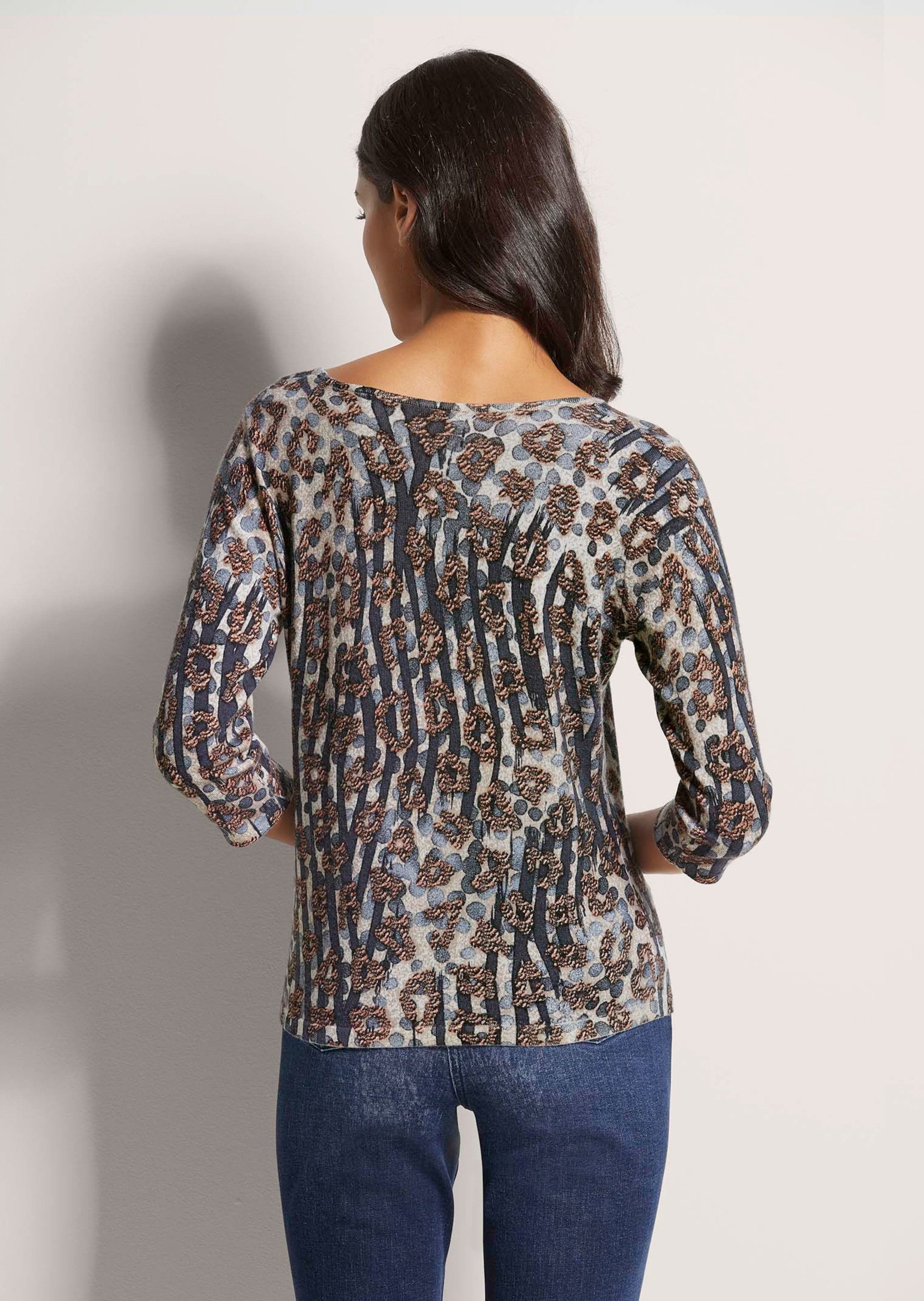 MADELEINE Strickpullover Edler Druckpullover mit 3/4-Arm Animal-Design und U-Boot-Ausschnitt als modische Highlights