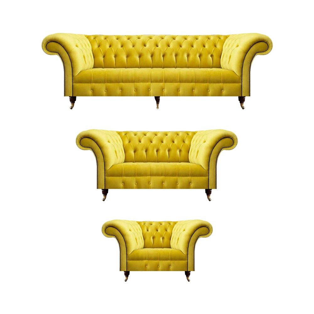 JVmoebel Chesterfield-Sofa Polstersofa in Grau mit Chesterfield-Design und Textilbezug, 3-Sitzer Sofa/2-Sitzer Sofa/Sessel 3 Teile, Made in Europa