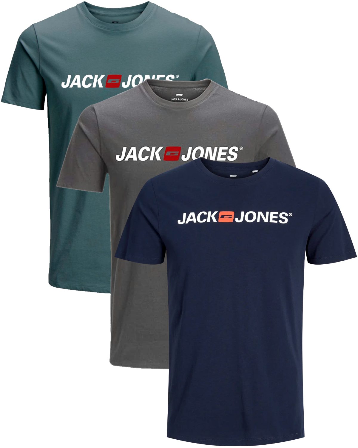 Jack & Jones Print-Shirt Bequemes Slimfit Shirt (Spar-Set, 3er-Pack) in Unifarbe mit Print