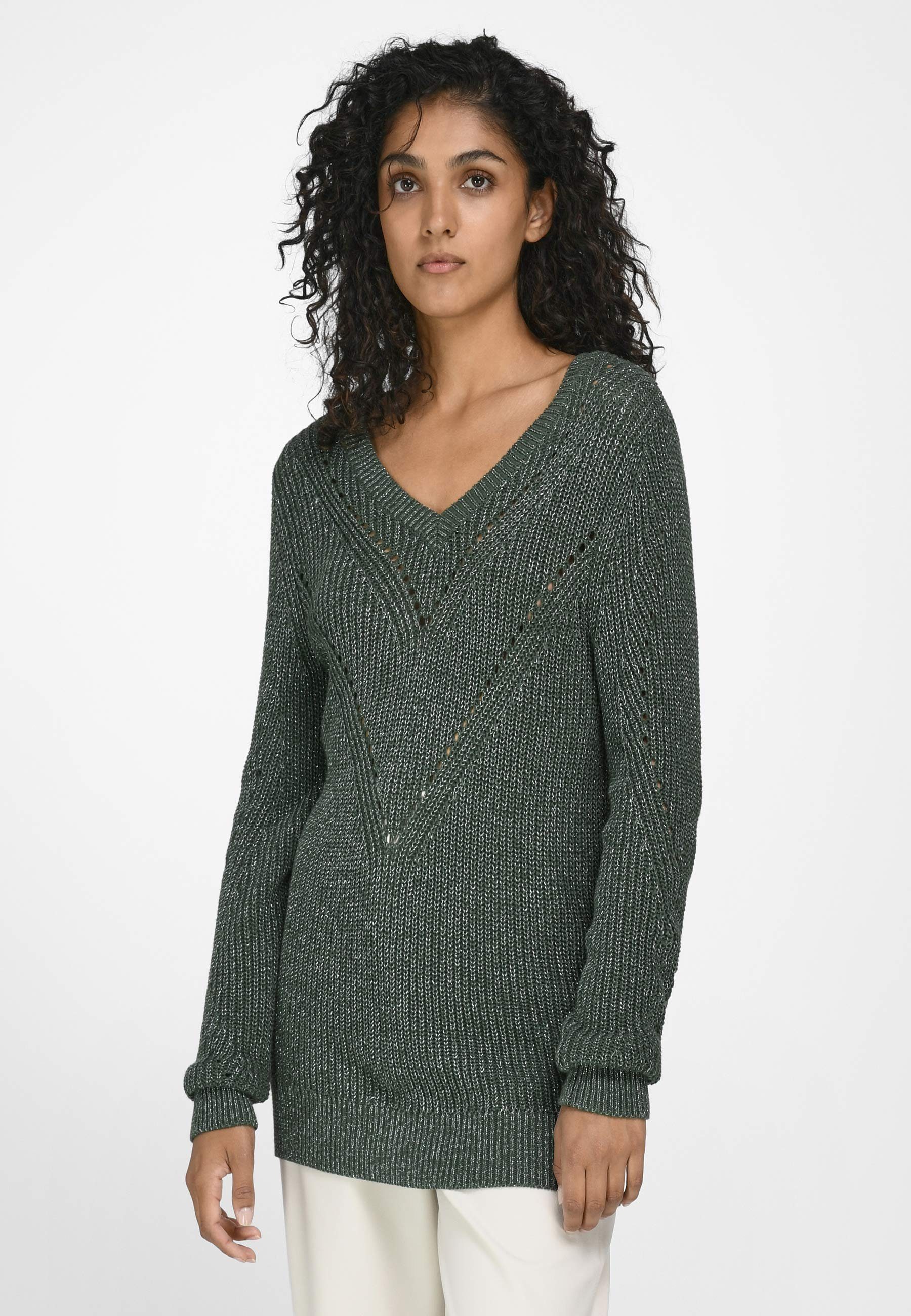 green/silver mit Perlfang-Optik Uta dark Strickpullover Raasch