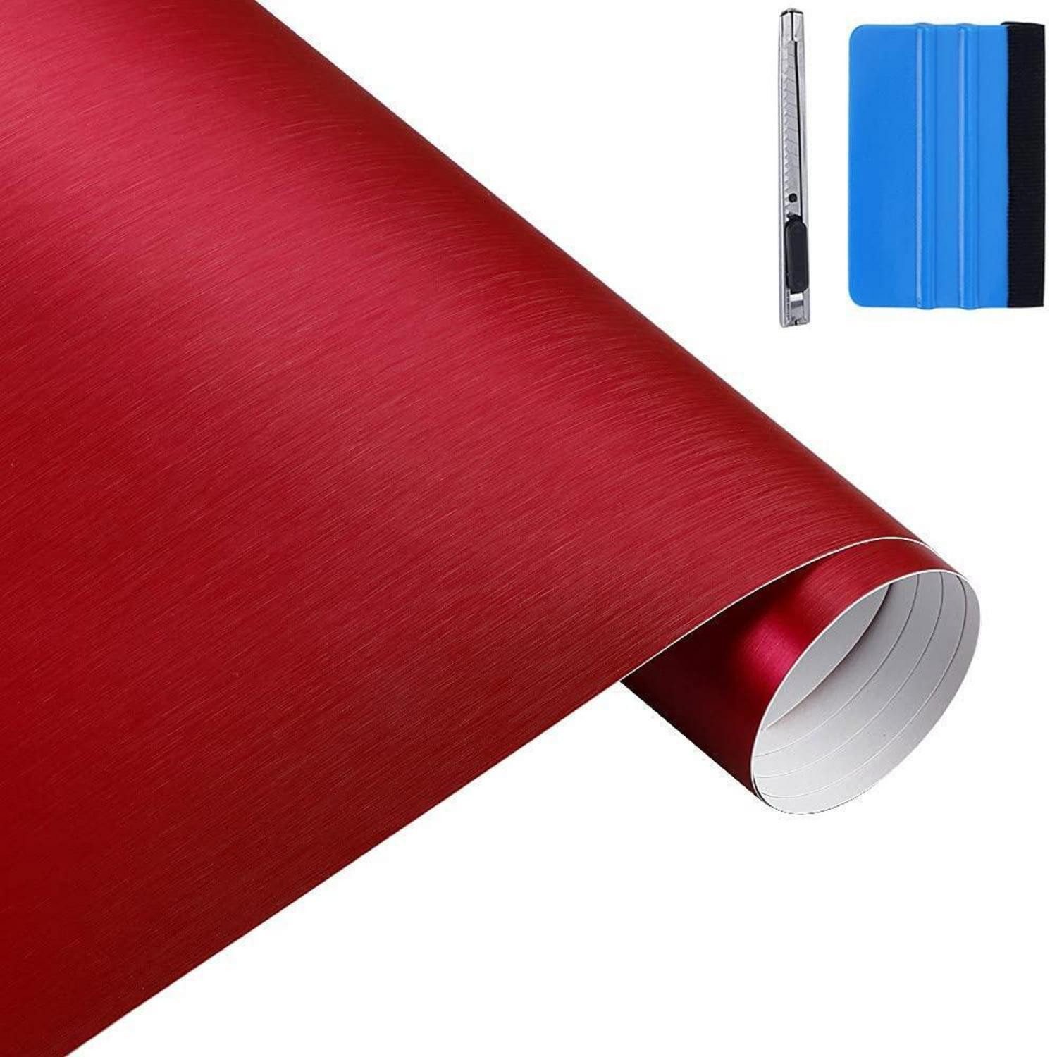 LuxusKollektion Dekorationsfolie Folie Vinyl Edelstahl gebürstet metallic matt Auto Rot 5cm x 900cm