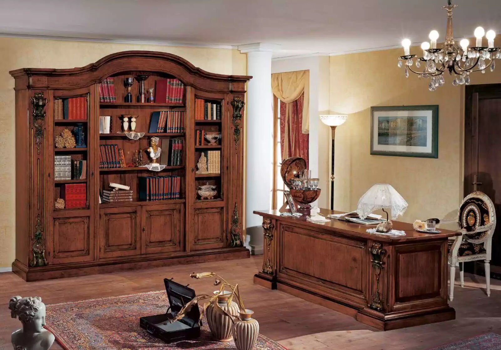 Massivholz Schreibtisch), Büromöbel in Arbeitszimmer Schreibtisch Made Brauner (1-St., Italy Schreibtisch JVmoebel Klassische