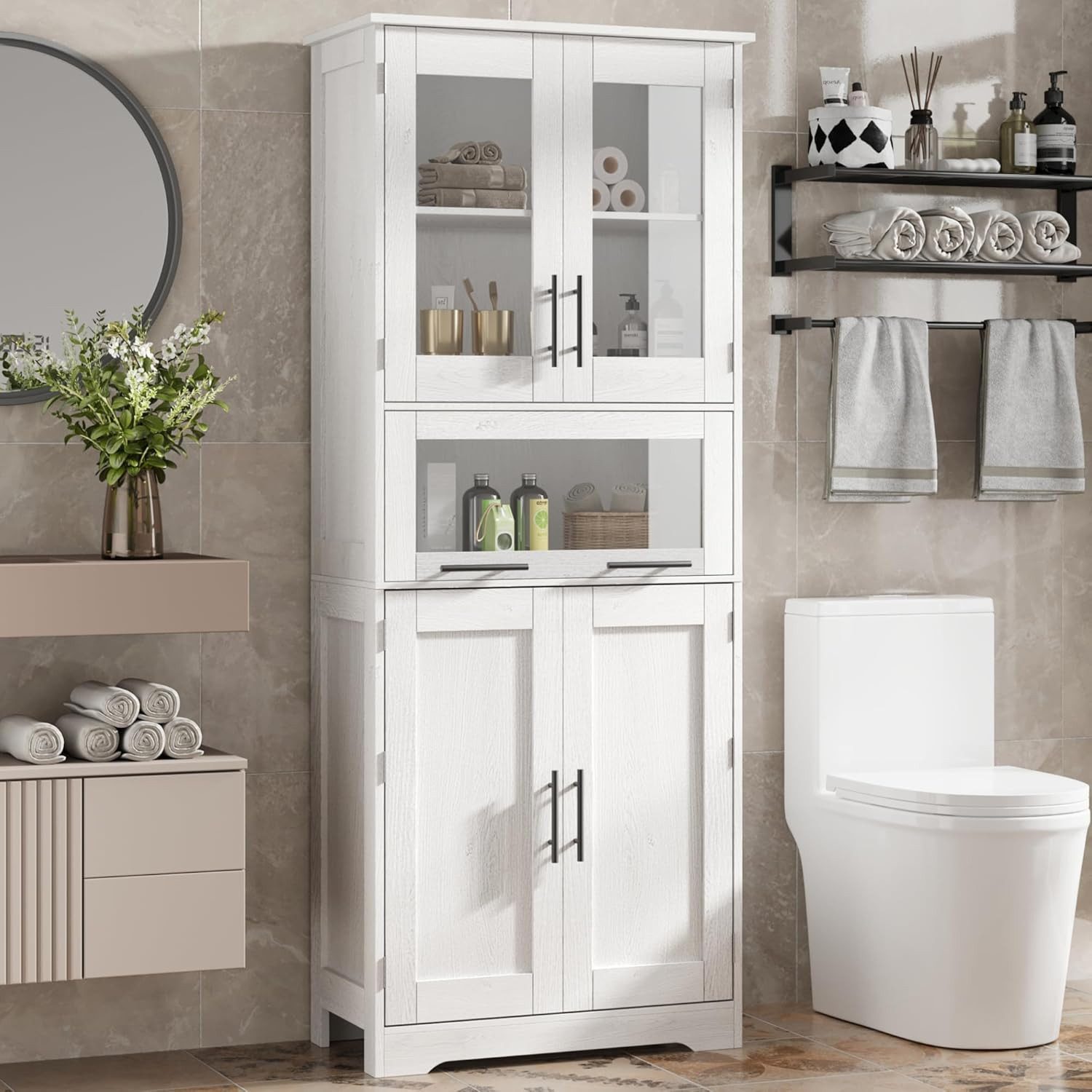 GarveeMore Hochschrank Badkommode Badezimmerschrank Weiß 60x30x170CM günstig online kaufen