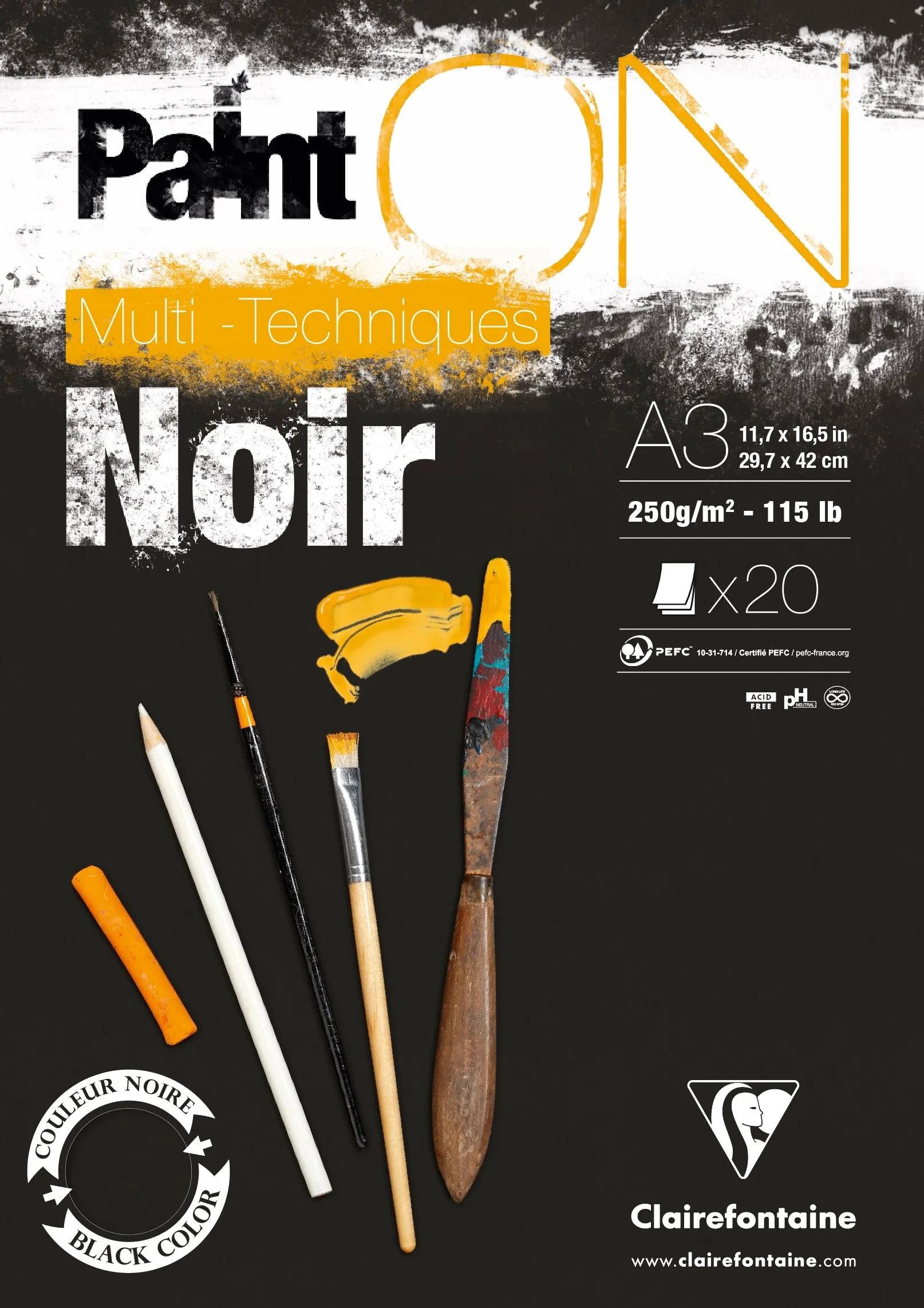 CLAIREFONTAINE Zeichenpapier 2x Block A3, kopfseitig geleimt, 20 Blatt, 250g, schwarz 975170C, Kunst Clairefontaine