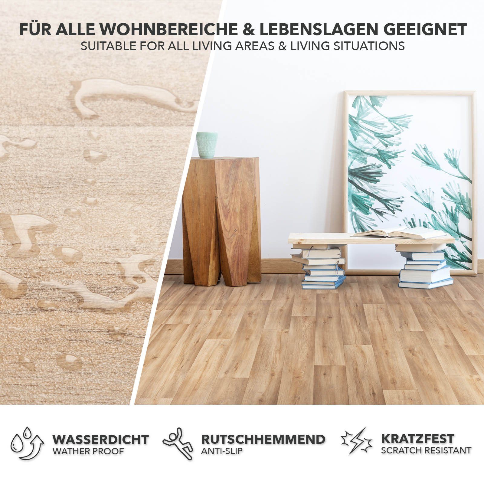 Karat Vinylboden CV-Belag Atlantic Silk Oak 973M, Nutzbar mit Fußbodenheizung