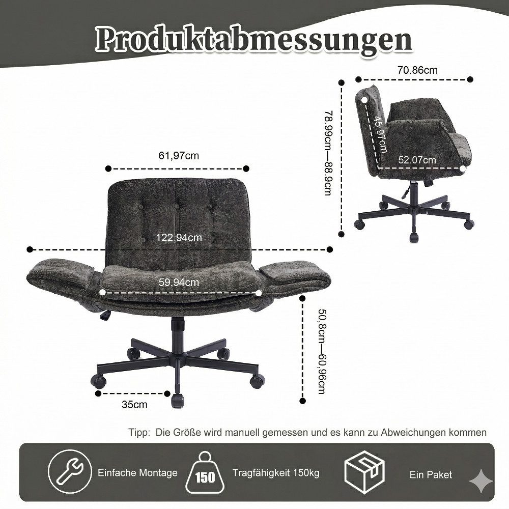 Leawin Drehstuhl Ergonomischer Drehstuhl aus Chenille mit breitem Sitz