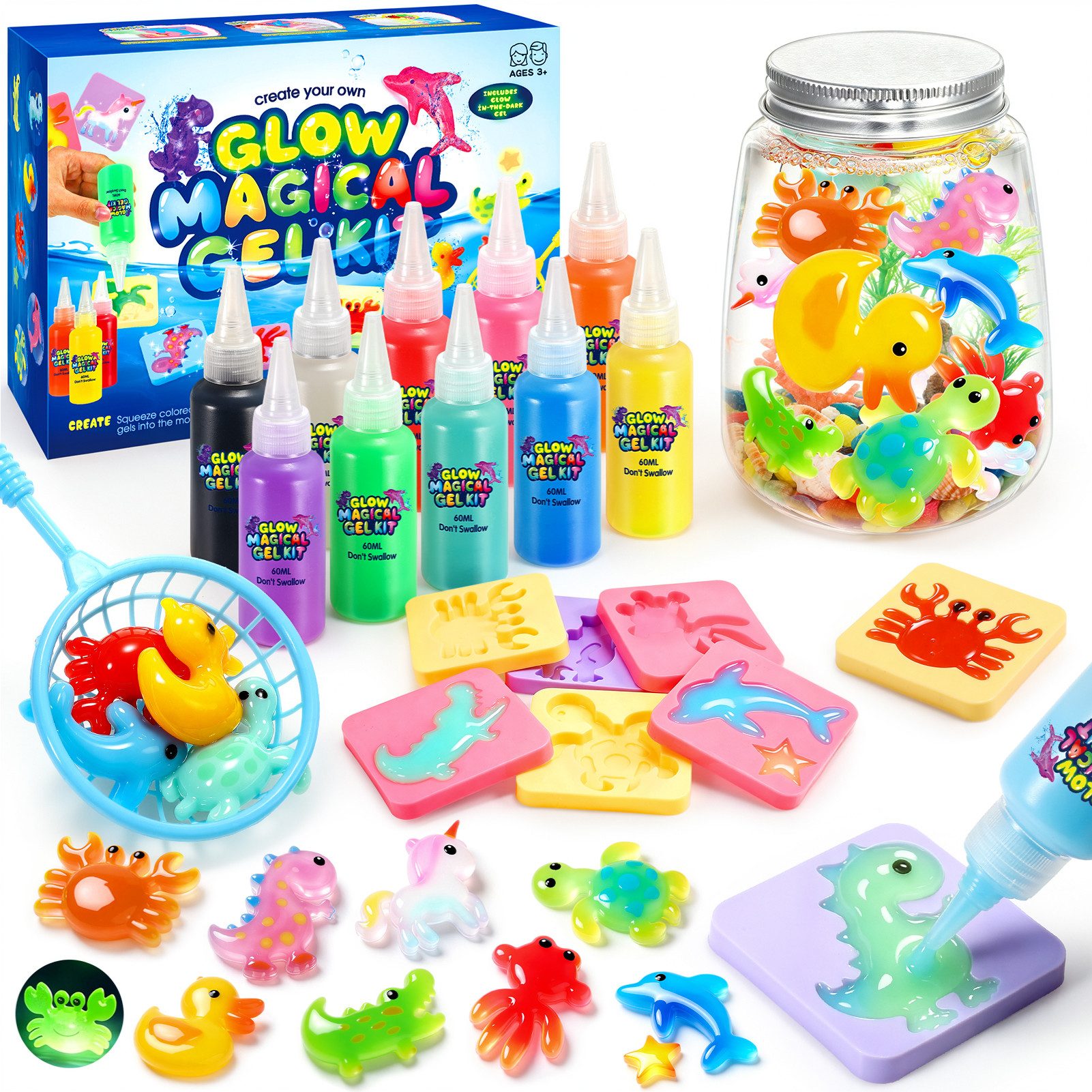 Wootoy Kreativset Wasserfeen DIY-Set Sensorik- und Experimentierspiel Bastelset, (mit 6 Basisgele 2 Glitzergele 2 Leuchtgele 8 Formen Wasserelfen-Pulver, 28-tlg., Fördert Kreativität Feinmotorik Konzentration Hand-Augen-Koordination), ideal für Kinder die Basteln Experimentieren kreative Projekte lieben