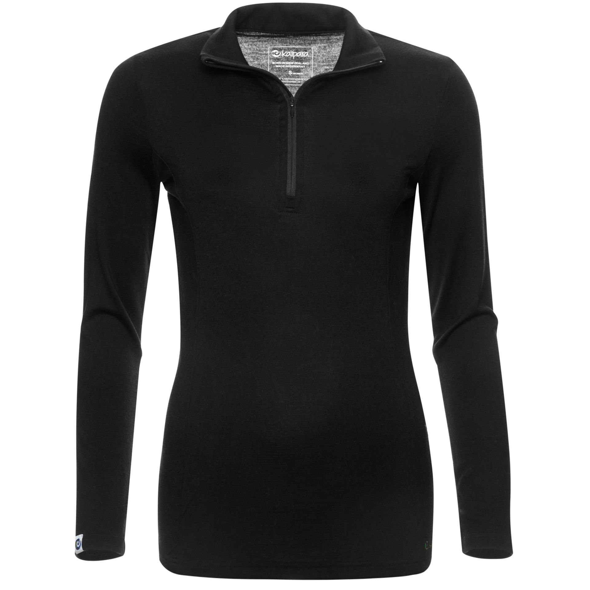 Kaipara - Merino Sportswear Funktionsshirt Merino Zip-Neck Damen Slimfit 200 (1-tlg) aus reiner Merinowolle Made in Germany Schwarz