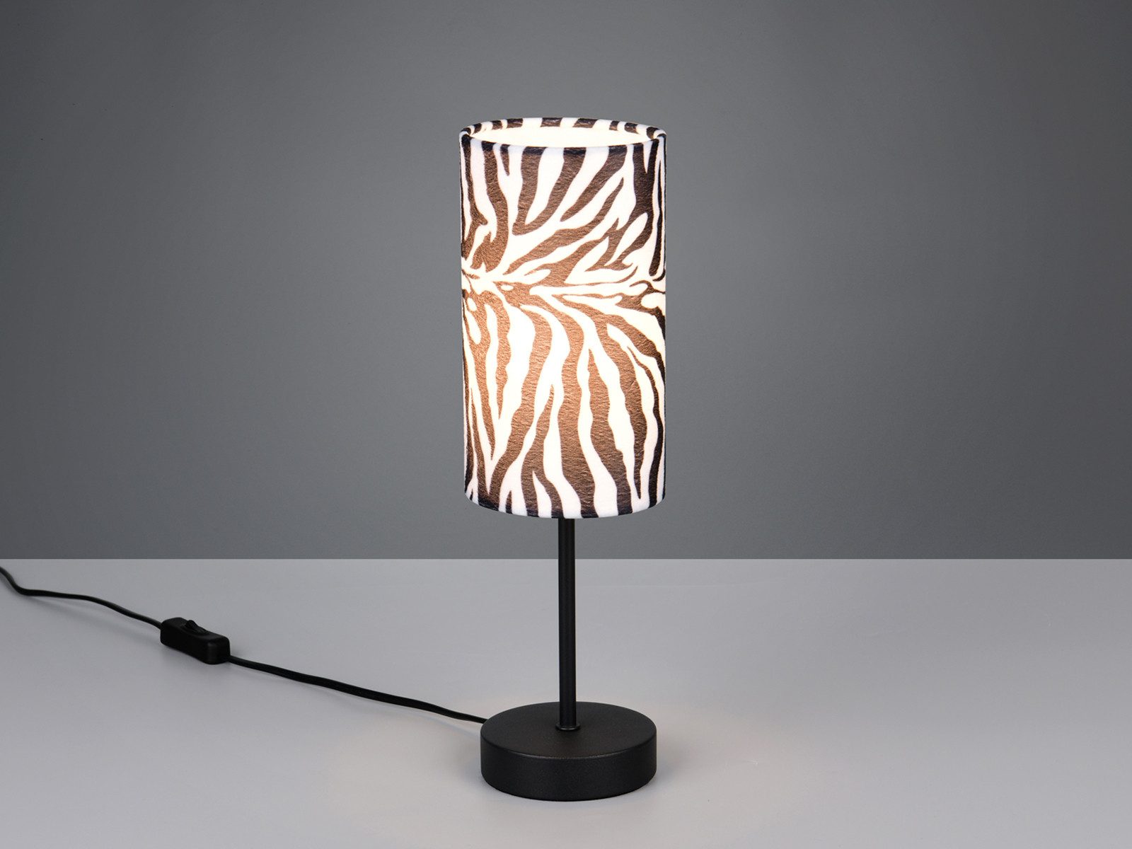 Reality Leuchten LED Nachttischlampe mit Stoffschirm Zebramuster Höhe 36,5cm, Dimmfunktion, LED wechselbar, warmweiß, ausgefallen-e coole besondere Tischlampe F – Bild 3 von 5
