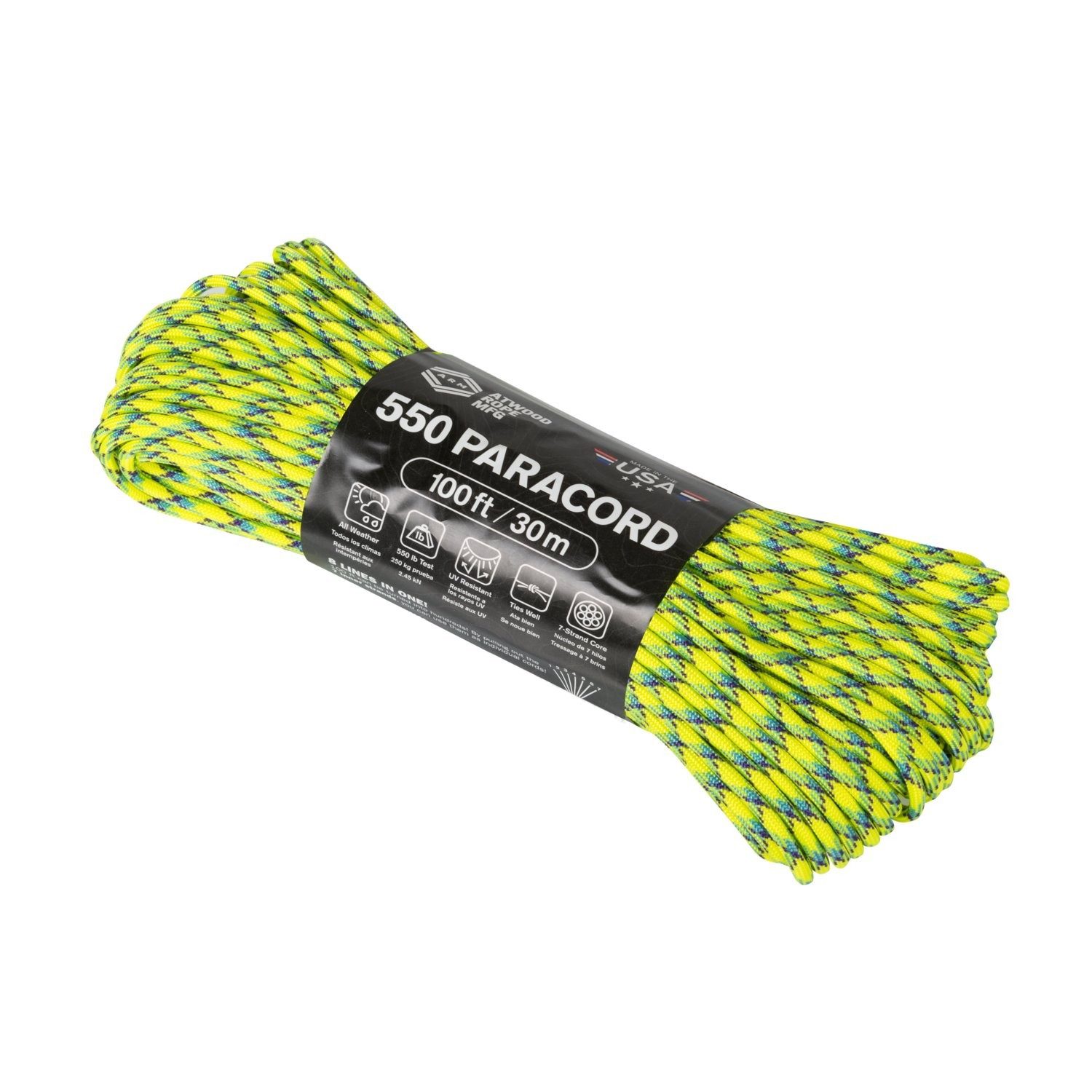 Helikon-Tex ARM Paracord 550 Fallschirmschnur 30m, Xanthoria Gelb, bis 250kg belas Abspannleine (1-tlg), lässt sich gut verknoten