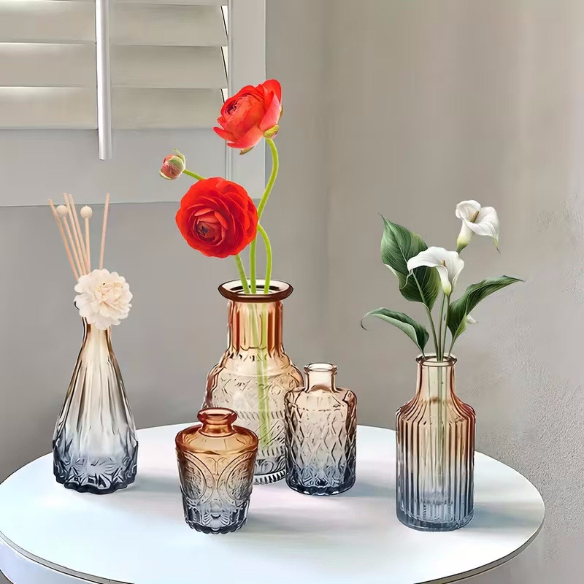 SEHAUSEU Dekovase Vase aus Glas Blumenvase (Set, 10 St) Verlaufsfarben klein, in 10 unterschiedlichen Formen – Bild 5 von 5