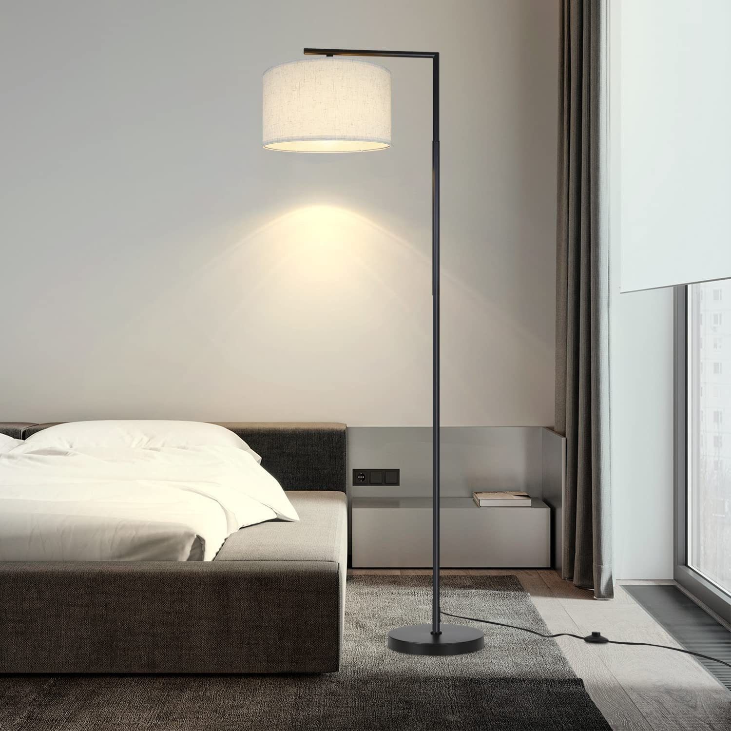 Nettlife Stehlampe Retro-Stoffschirm Weiß E27 Wohnzimmer Stehleuchte, LED wechselbar, Wohnzimmer Schlafzimmer Büro