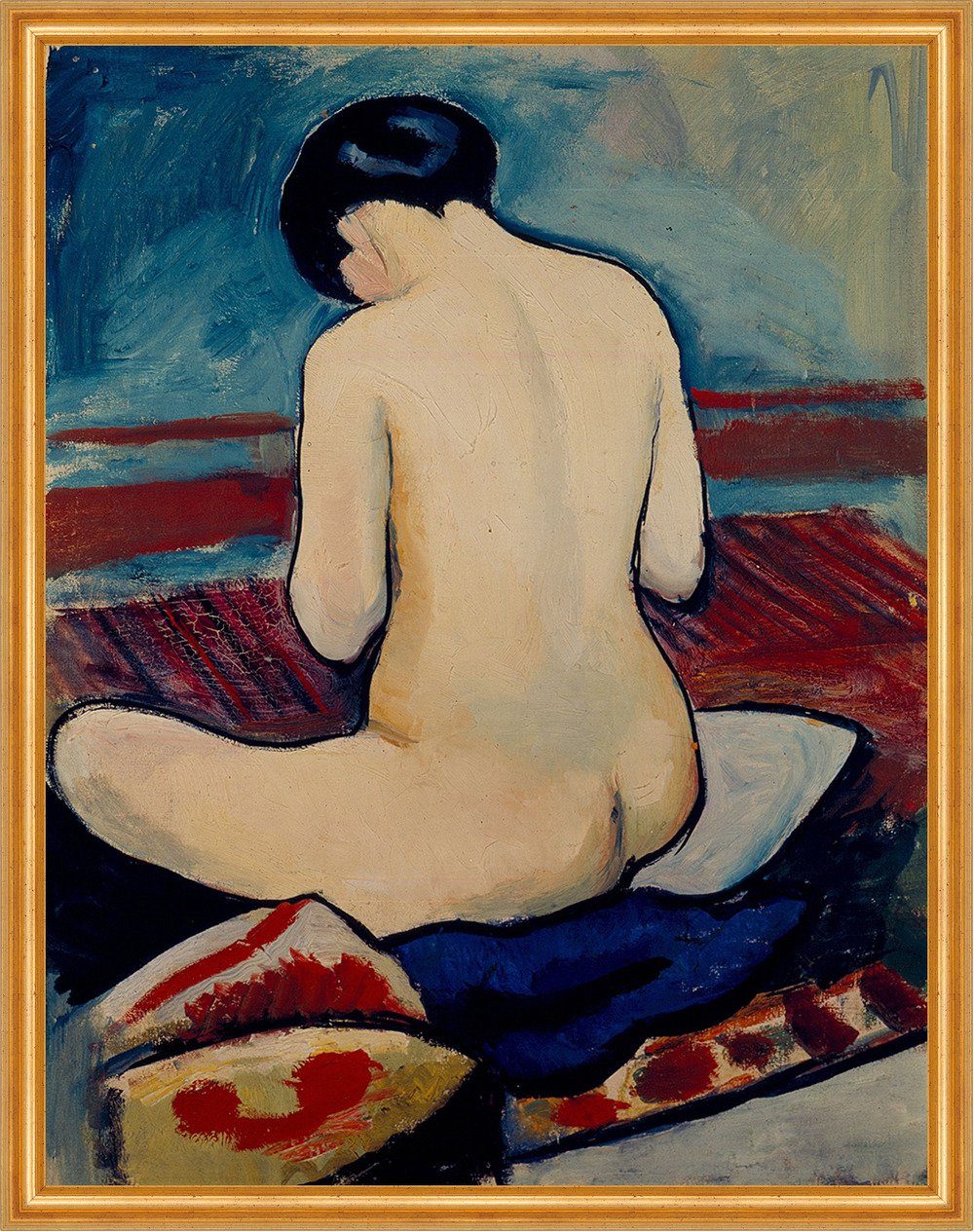 Kunstdruck Sitting Nude with Pillow August Macke Nackte Frau Rücken Kissen Po B A, (1 St)