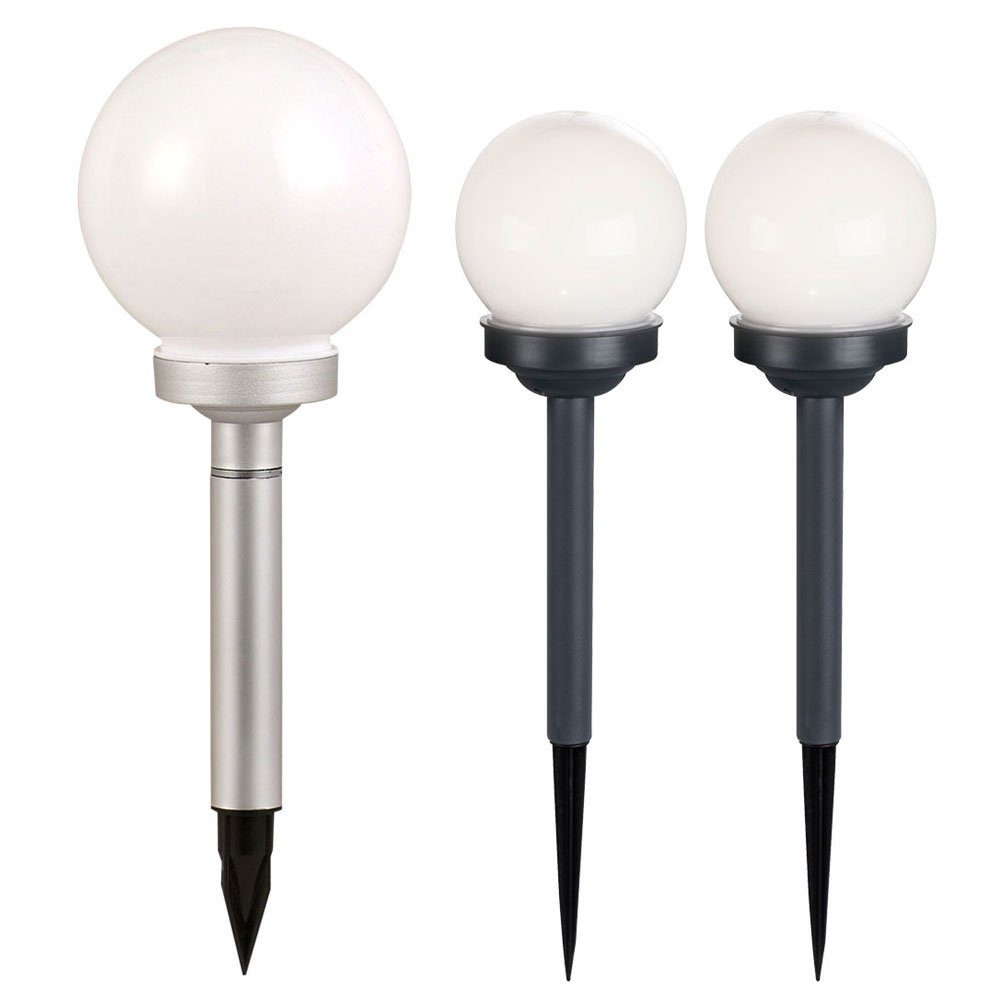 Expo Börse LED Gartenleuchte, LED-Leuchtmittel fest verbaut, Solarleuchte Außenlampe Garten Kugelleuchte Wegeleuchte LED 3er Set