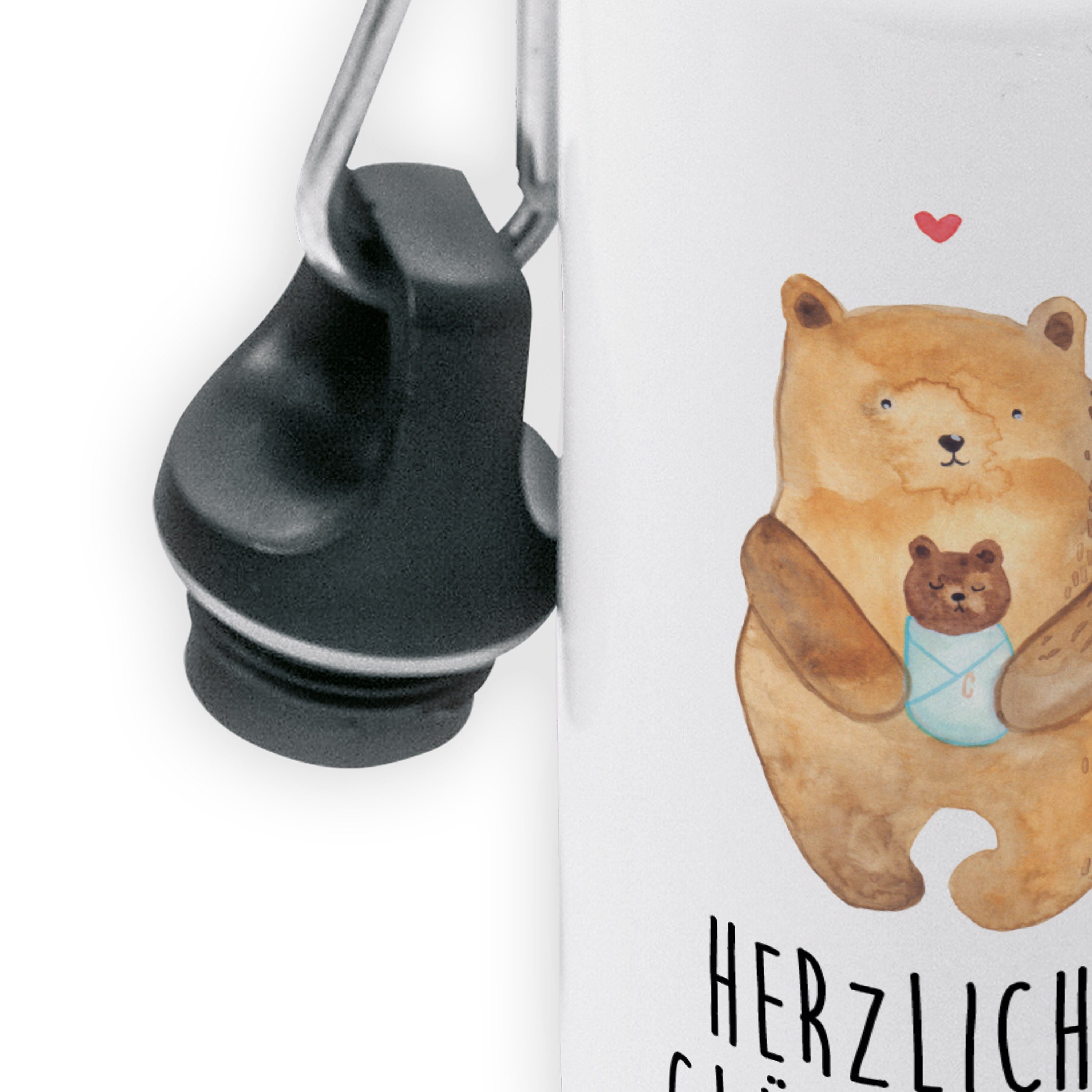 Mr. & Mrs. - Bär mit Teddybär, Weiß Baby - Geburtstag Kinderflasche, Trinkflasche Panda Geschenk