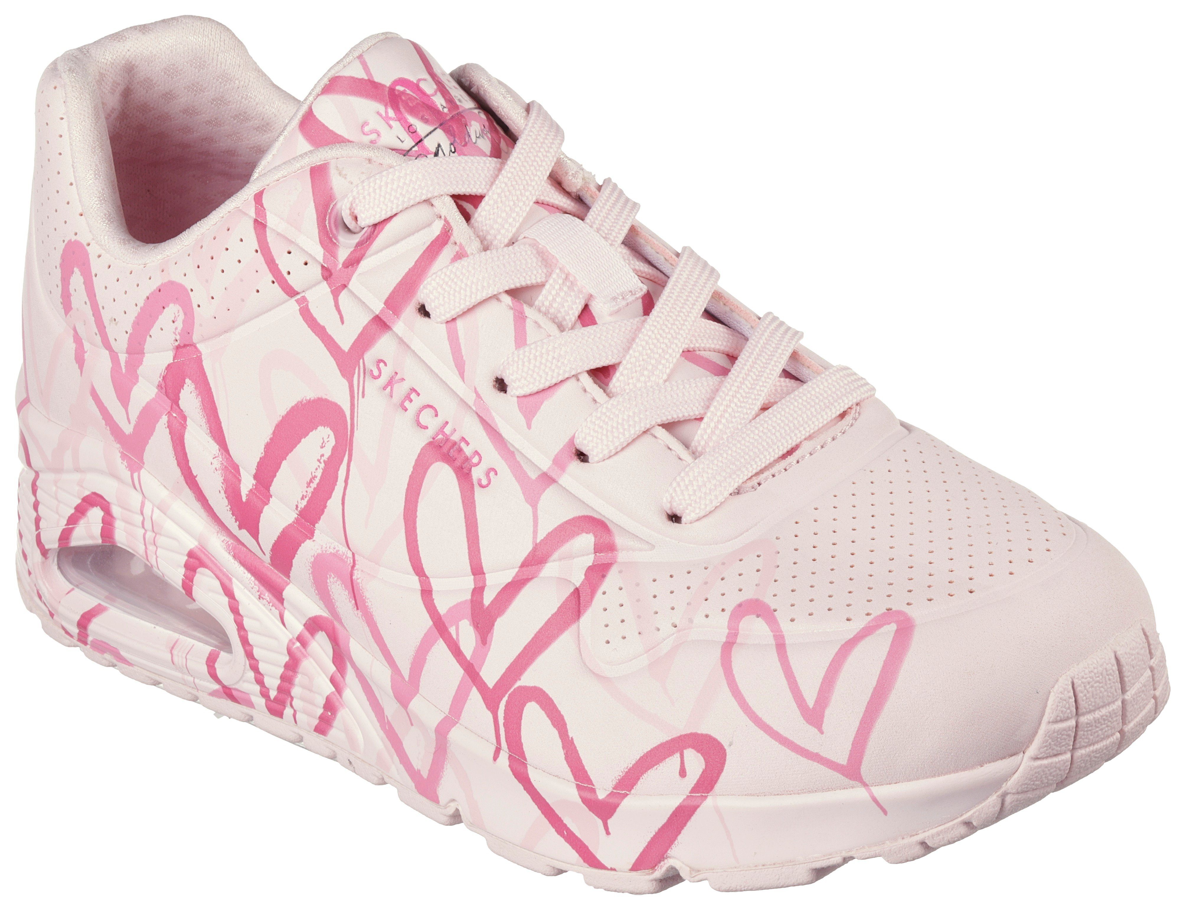 Skechers UNO-SPREAD THE LOVE Wedgesneaker mit auffälligem Graffiti-Print rosa-weiß-multi