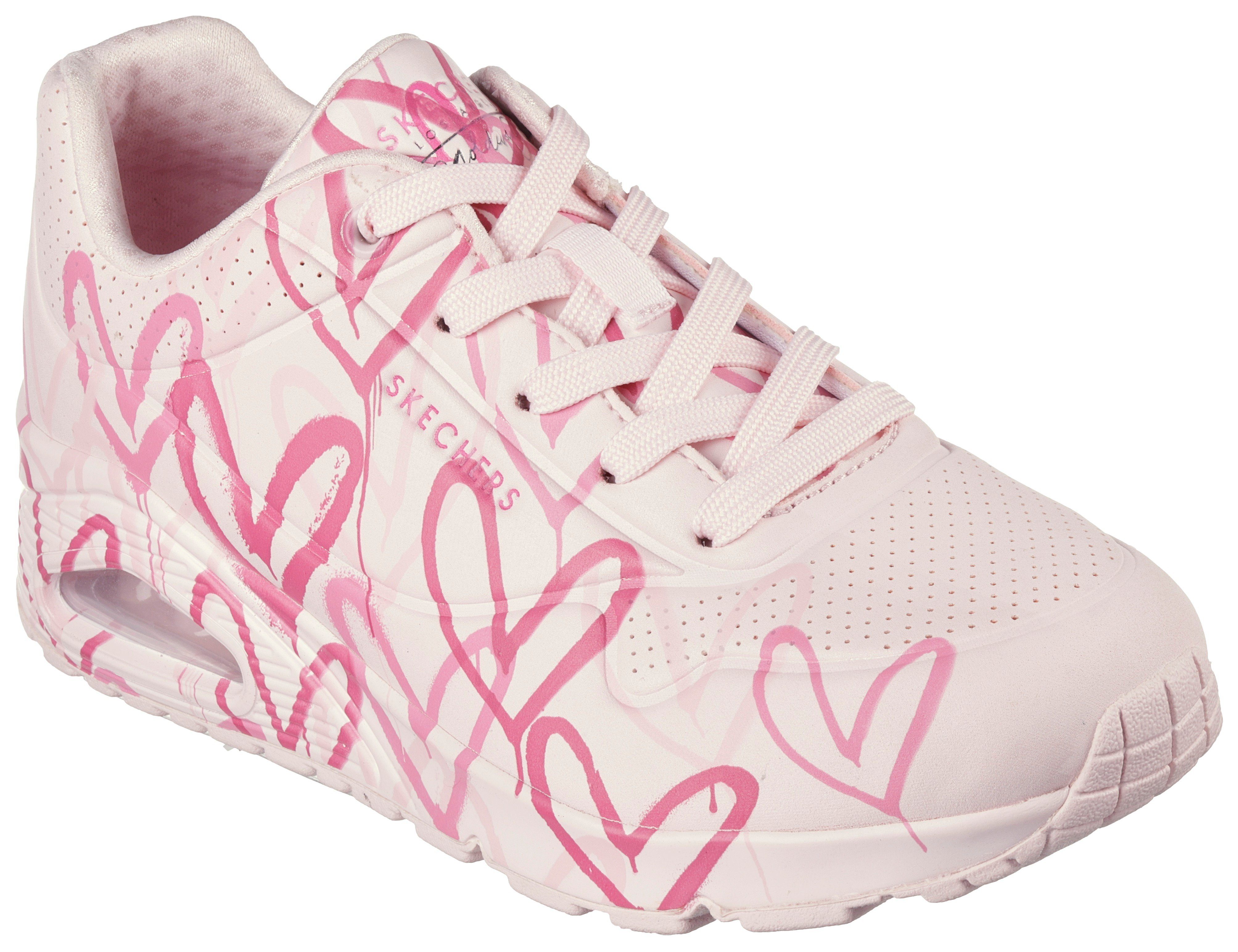 Skechers UNO-SPREAD THE LOVE Wedgesneaker mit auffälligem Graffiti-Print, Freizeitschuh, Halbschuh, Schnürschuh