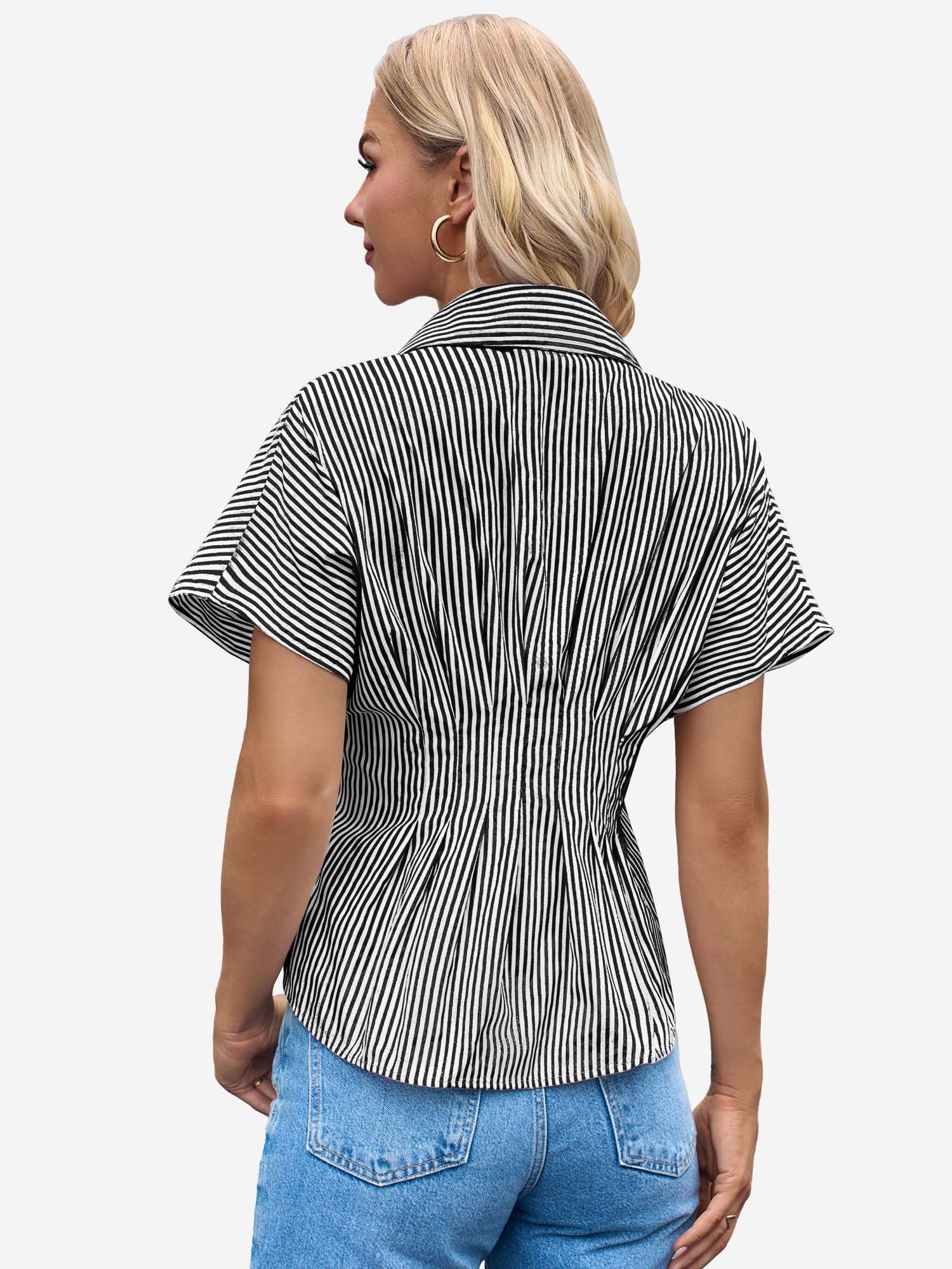 Imily Bela Blusentop Damen Gestreifte Hemdbluse Für Alltag & Büro (Packung, 1-tlg., 1per-Pack) Gürtel
