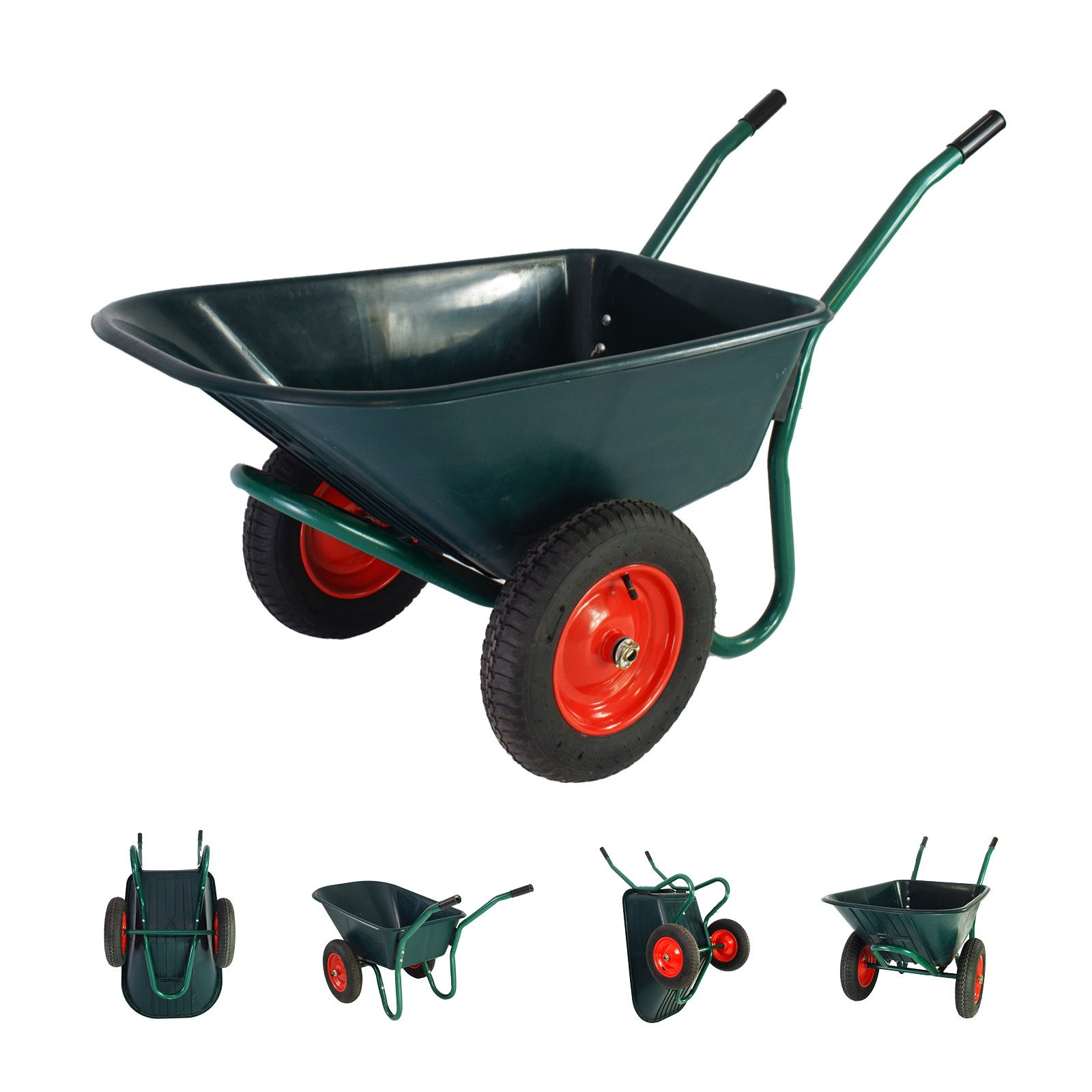 TRUTZHOLM Schubkarre 2-Rad Gartenschubkarre Lufträder Stahlfelge kippsicher Kunststoffwanne, (Artikel), 100L,160kg