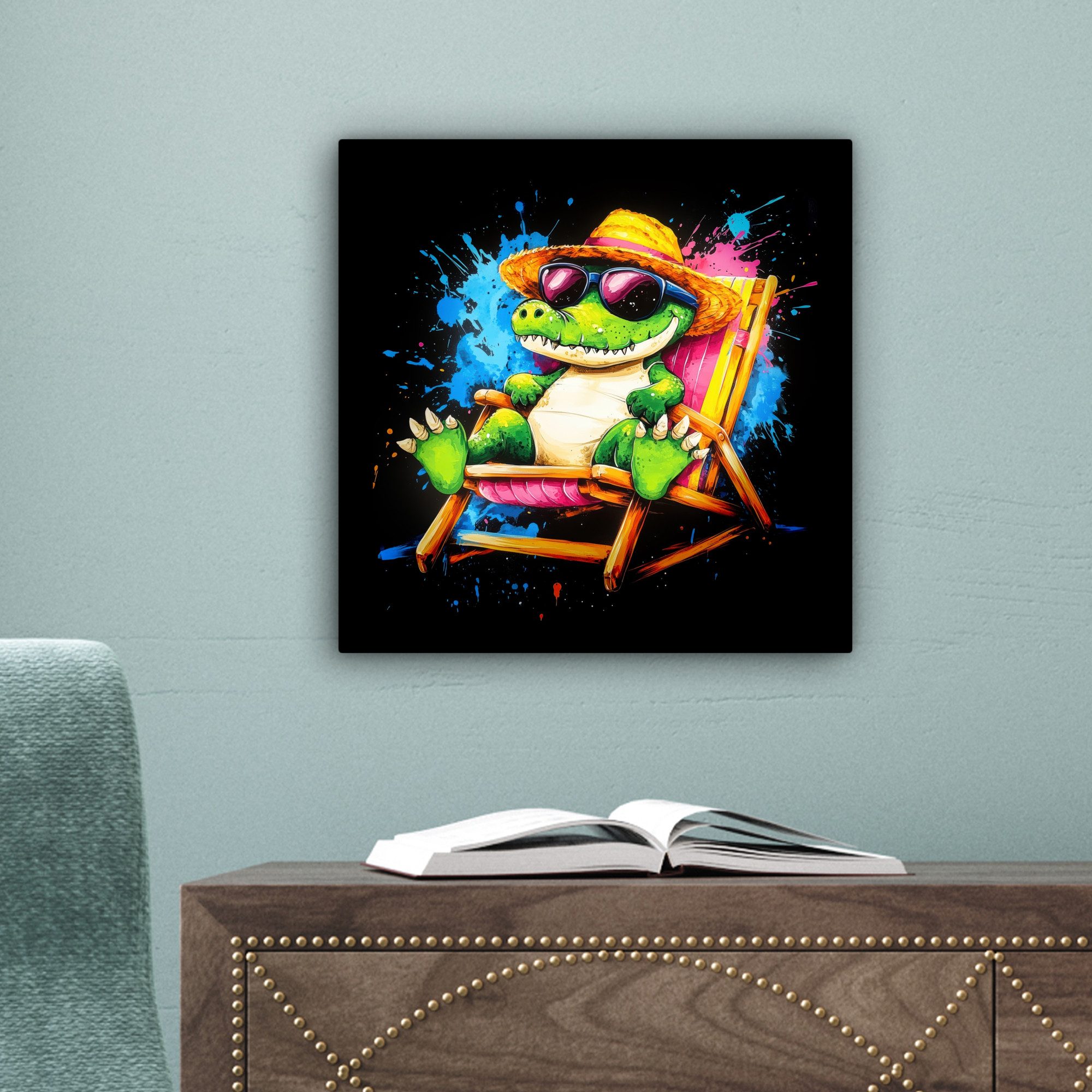 OneMillionCanvasses® Leinwandbild Graffiti - Sommer - Krokodil - Lustig, Fotodruck (1 St), Wandbild, Deko Schlafzimmer Wohnzimmer Flur 20x20 cm – Bild 5 von 5