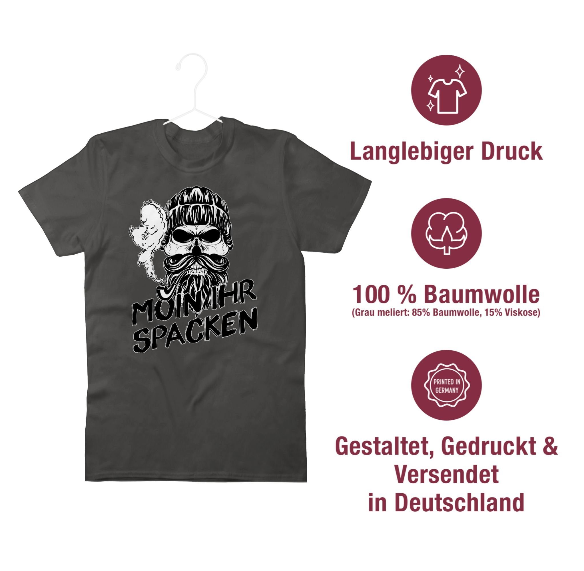 Shirtracer T-Shirt Moin ihr Spacken 02 Norddeutsch Sprüche Geschenke Statement Dunkelgrau Totenkopf