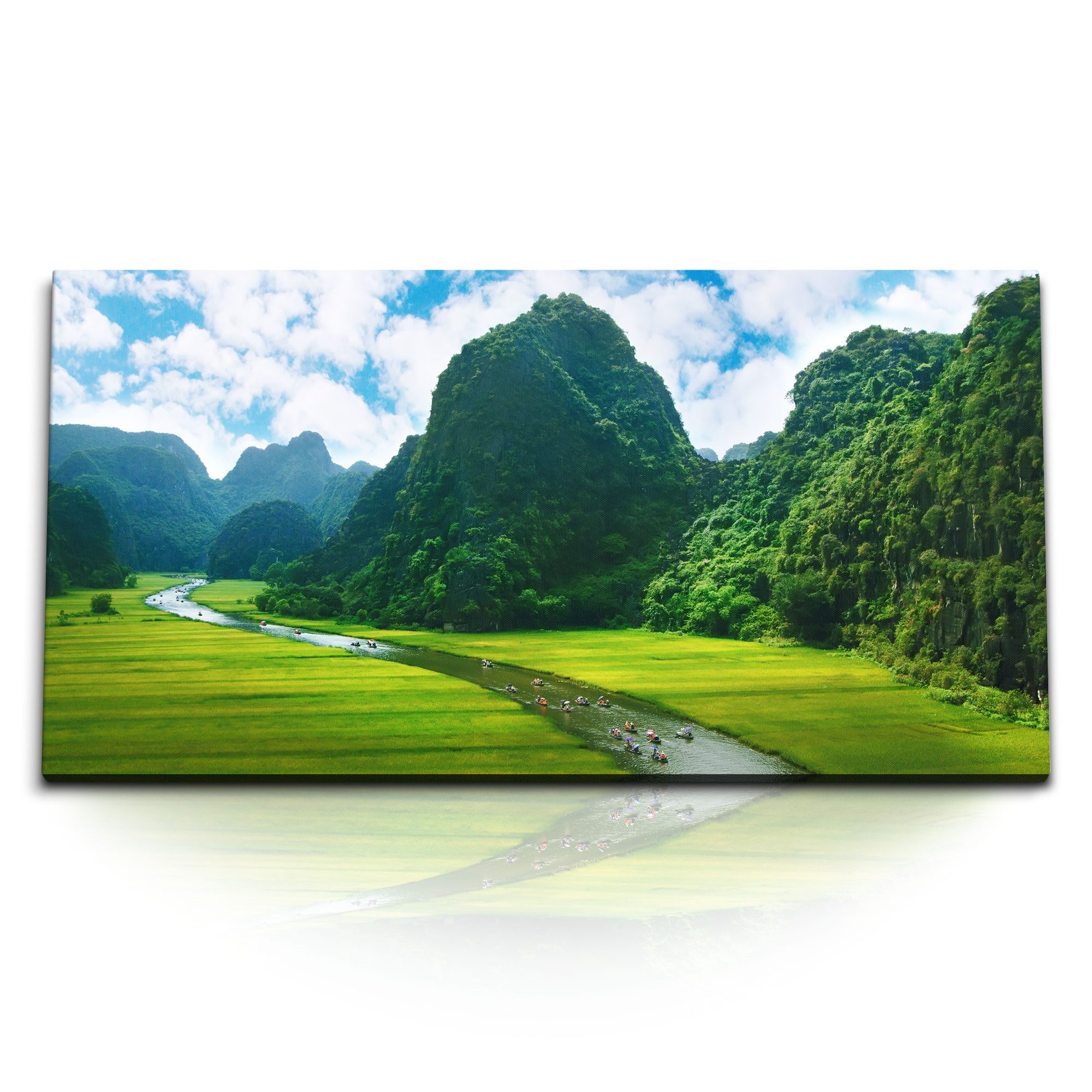 Leinwandbild Kunstdruck Bilder 120x60cm Vietnam Natur Landschaft Fluss Berge Grün