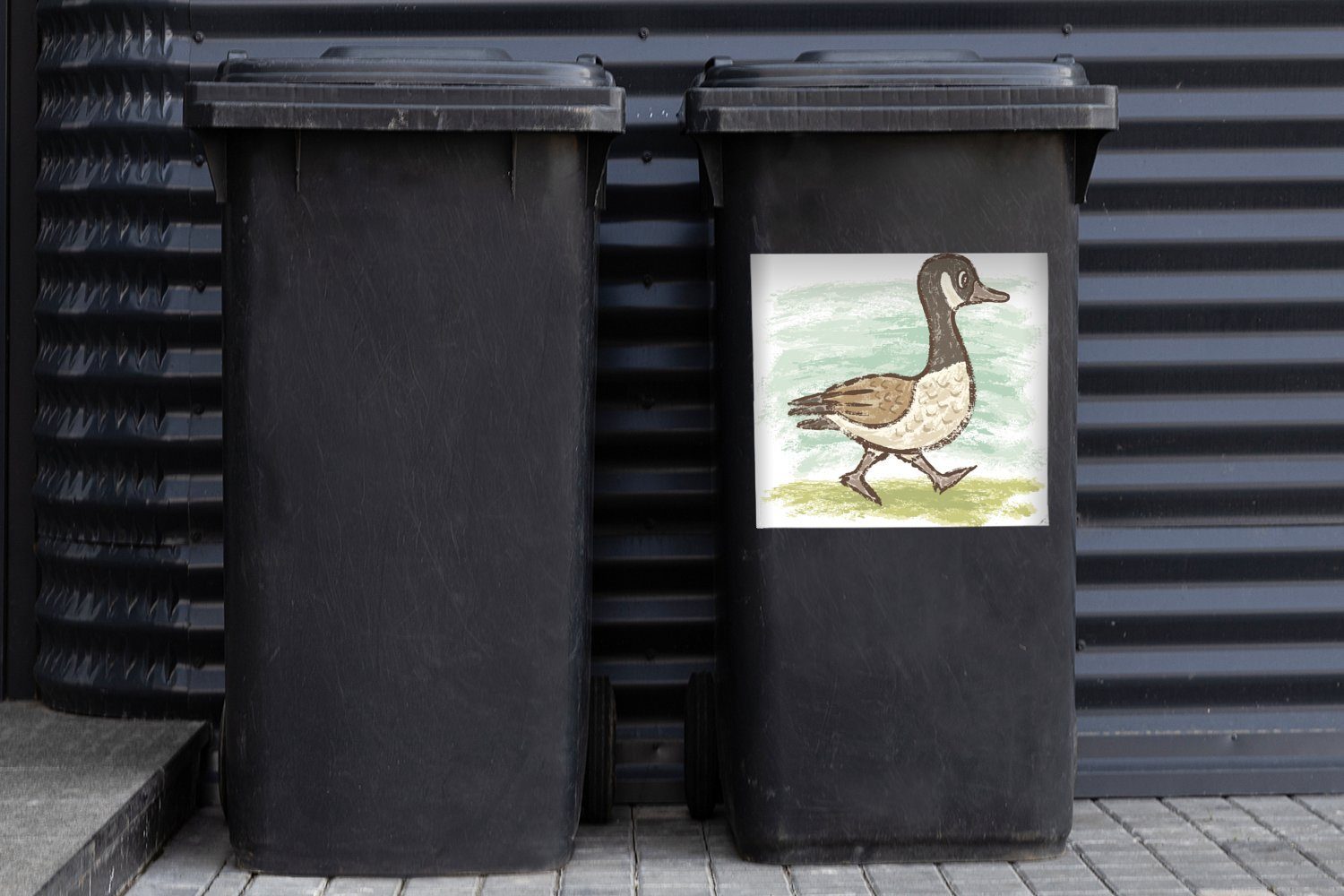 Mülleimer-aufkleber, - MuchoWow Gras (1 - St), Ente Tier Mülltonne, Wandsticker Container, Abfalbehälter Sticker,