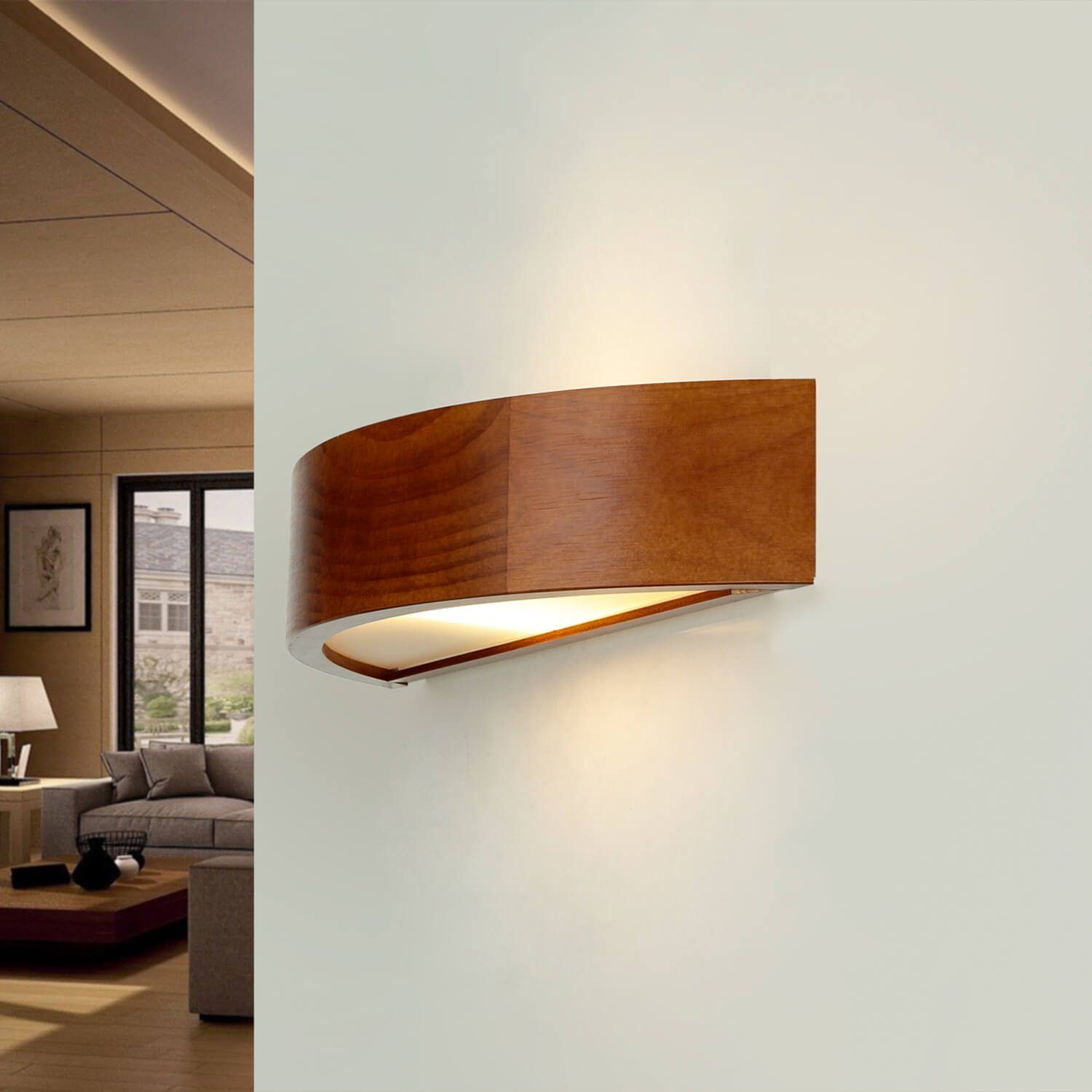 Licht-Erlebnisse Wandleuchte ARBARO, ohne Leuchtmittel, Wandleuchte Holz Flurlampe 40cm vielseitig
