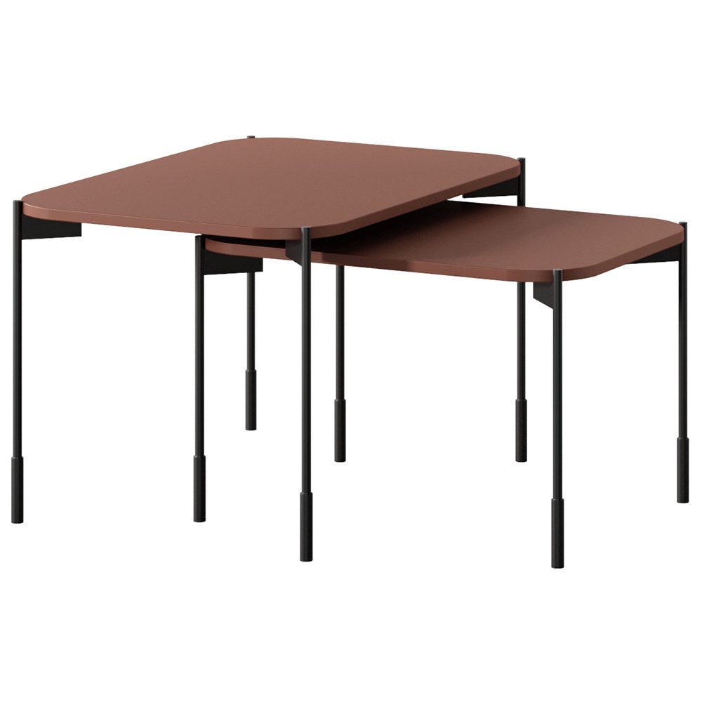 Lomadox Beistelltisch SPLIT-141, burgunder rot matt 2er Set 60 und 70 cm breit Tischbeine Metall