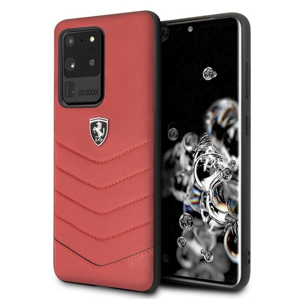 Ferrari Handyhülle Lederhülle Cover, Echtleder, gesteppt, kabellos ladefähig