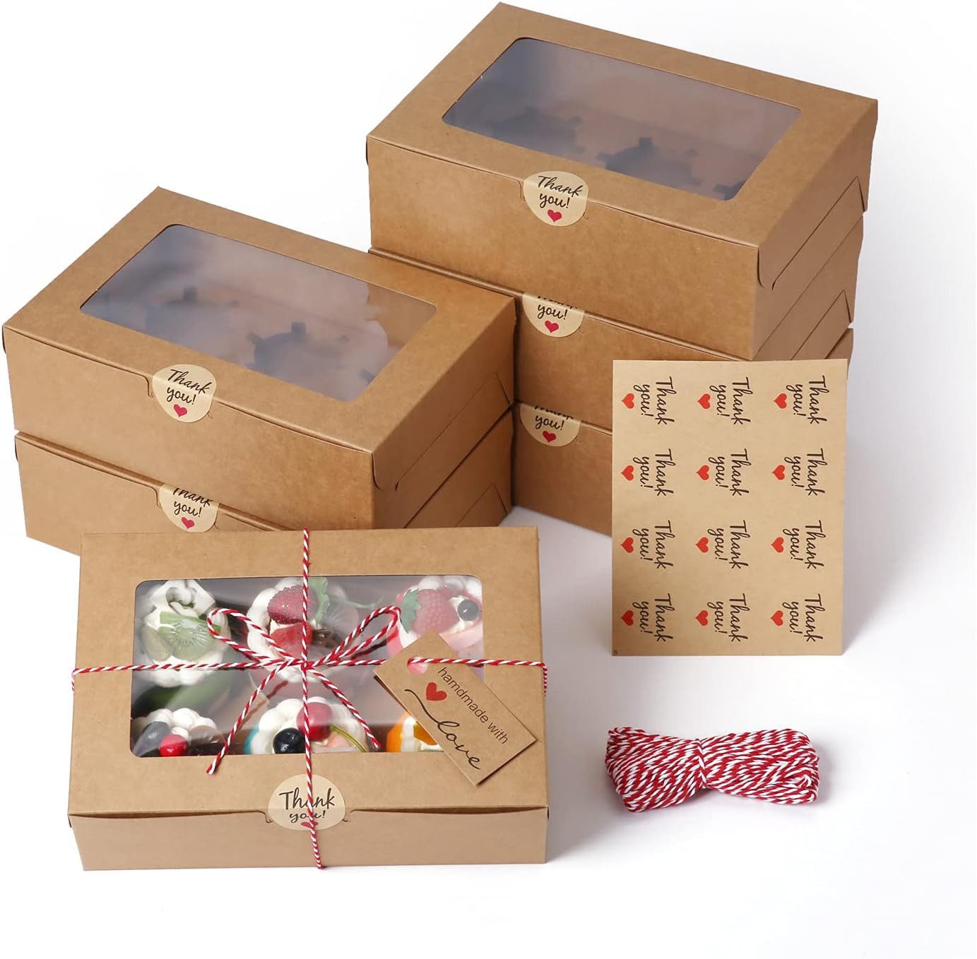 UE Stock Kuchentransportbox 15 St. 6er Muffin Cupcake Box Schachteln mit Seil Fenster 23x15x7.5 cm, Pappe, sicher, stilvoll und einfach zu verwenden