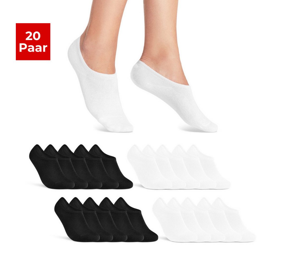 sockenkauf24 Sneakersocken 20 Paar Füßlinge Damen&Herren mit Silikon tief ausgeschnitten