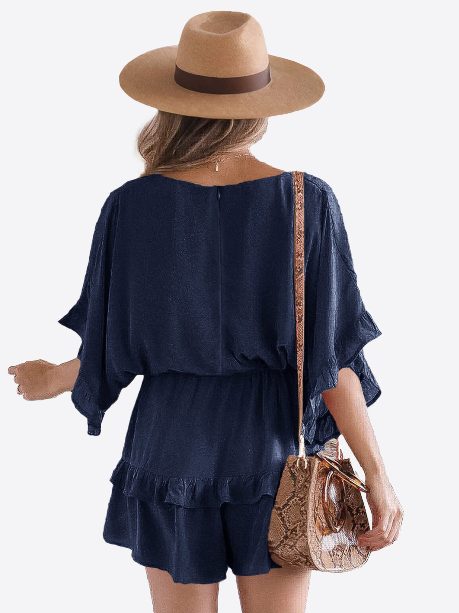 Imily Bela Jumpsuit Damen Strand romper mit V-Ausschnitt (Packung, 1-tlg., 1per-Pack) Rüschen Besatzung