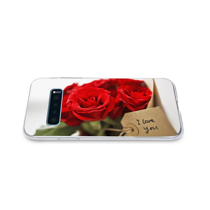 MuchoWow Handyhülle Rote Rosen auf weißem Hintergrund zum Valentinstag Phone Case Handyhülle Samsung Galaxy S10+ Silikon Schutzhülle FN11416
