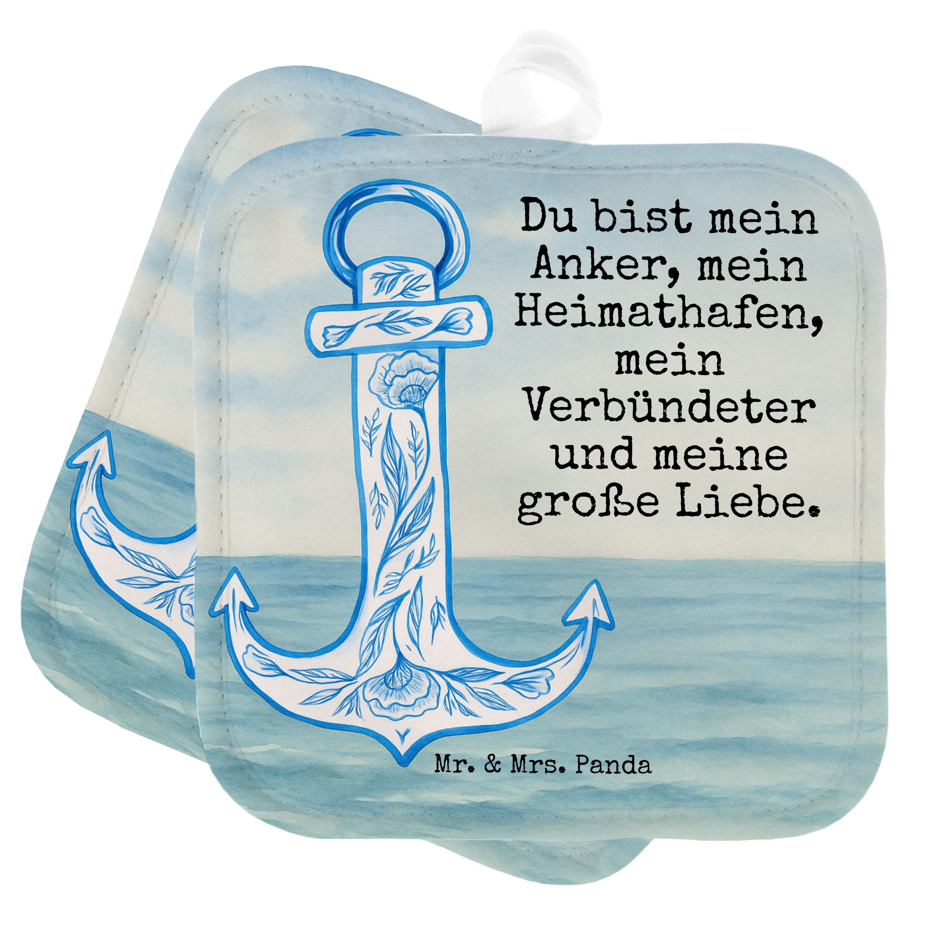Mr. & Mrs. Panda Topflappen Anker Blau Design, Topflappen, Weiß, Lustige Sprüche, topfhalter, Top, (Packung, 1-tlg)