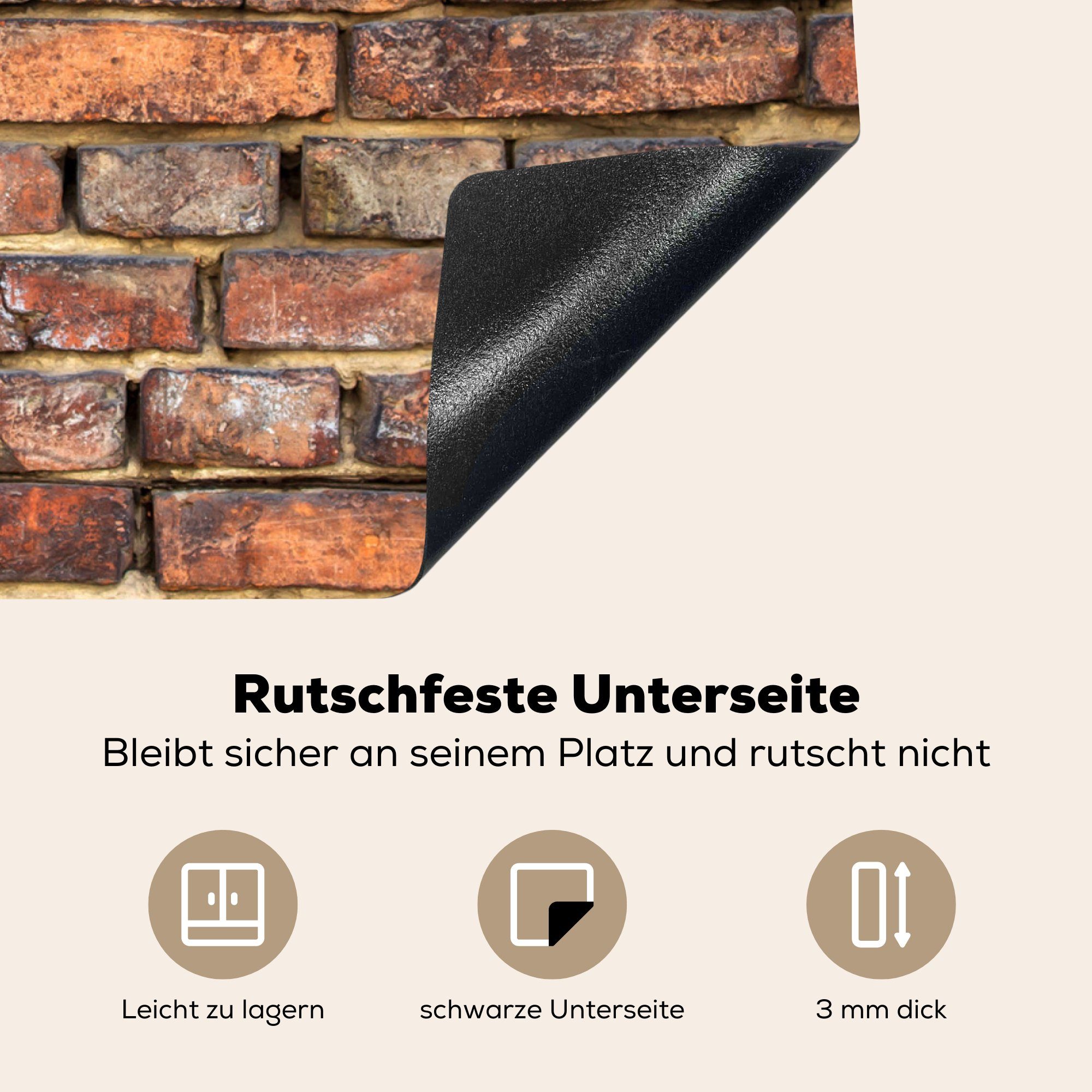 - Vinyl, Induktionsschutz - Mobile Ziegel Ceranfeldabdeckung MuchoWow cm, Wand Braun, nutzbar, Herdblende-/Abdeckplatte 70x52 tlg), (1 - Arbeitsfläche