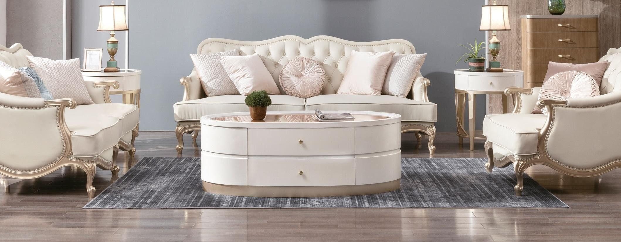 JVmoebel Couchtisch mit Schubladen Ovaler Tisch Wohnzimmer Столи Holz Журнальні столики Weiß, Made in Europa
