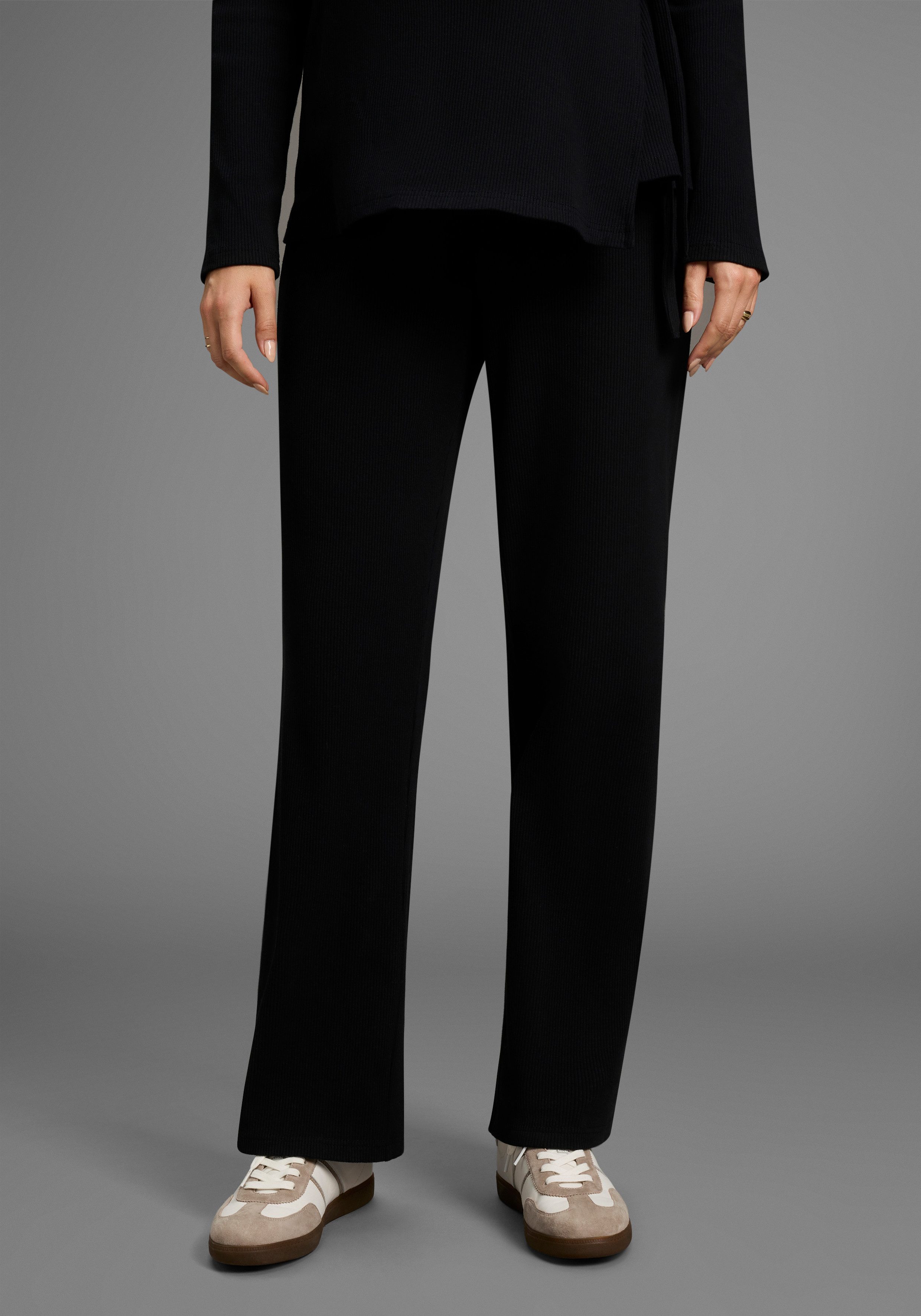Neun Monate Umstandshose Weite Jerseyhose für Schwangerschaft & Stillzeit, elastische Rippware Umstands-Hose aus Rippware mit weitem Bein