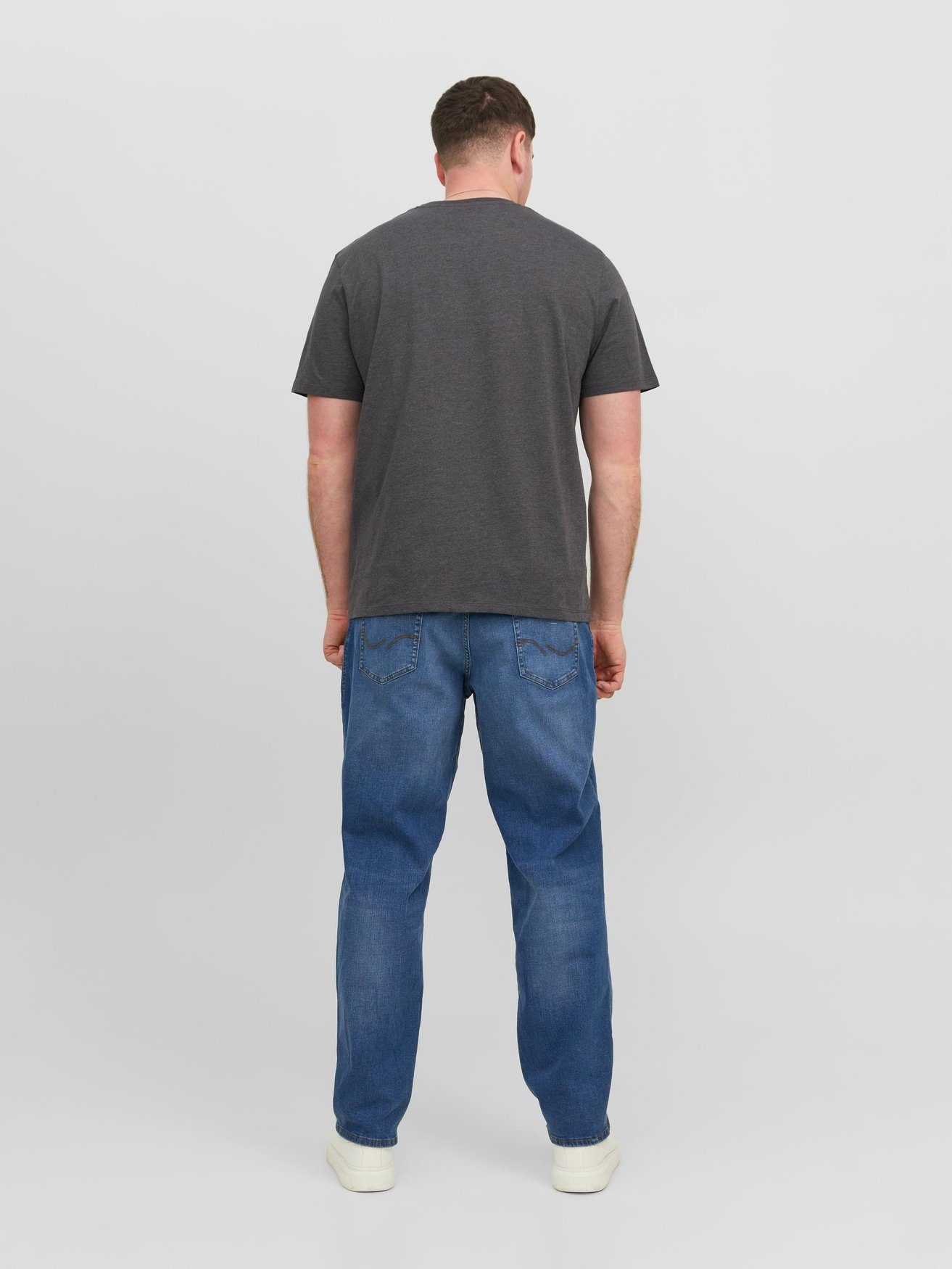 (2-tlg) Kurzarm T-Shirt JJELOGO Jack Set Logo Shirt Grau-Schwarz 5653 T-Shirt in 2-er Übergröße & Jones