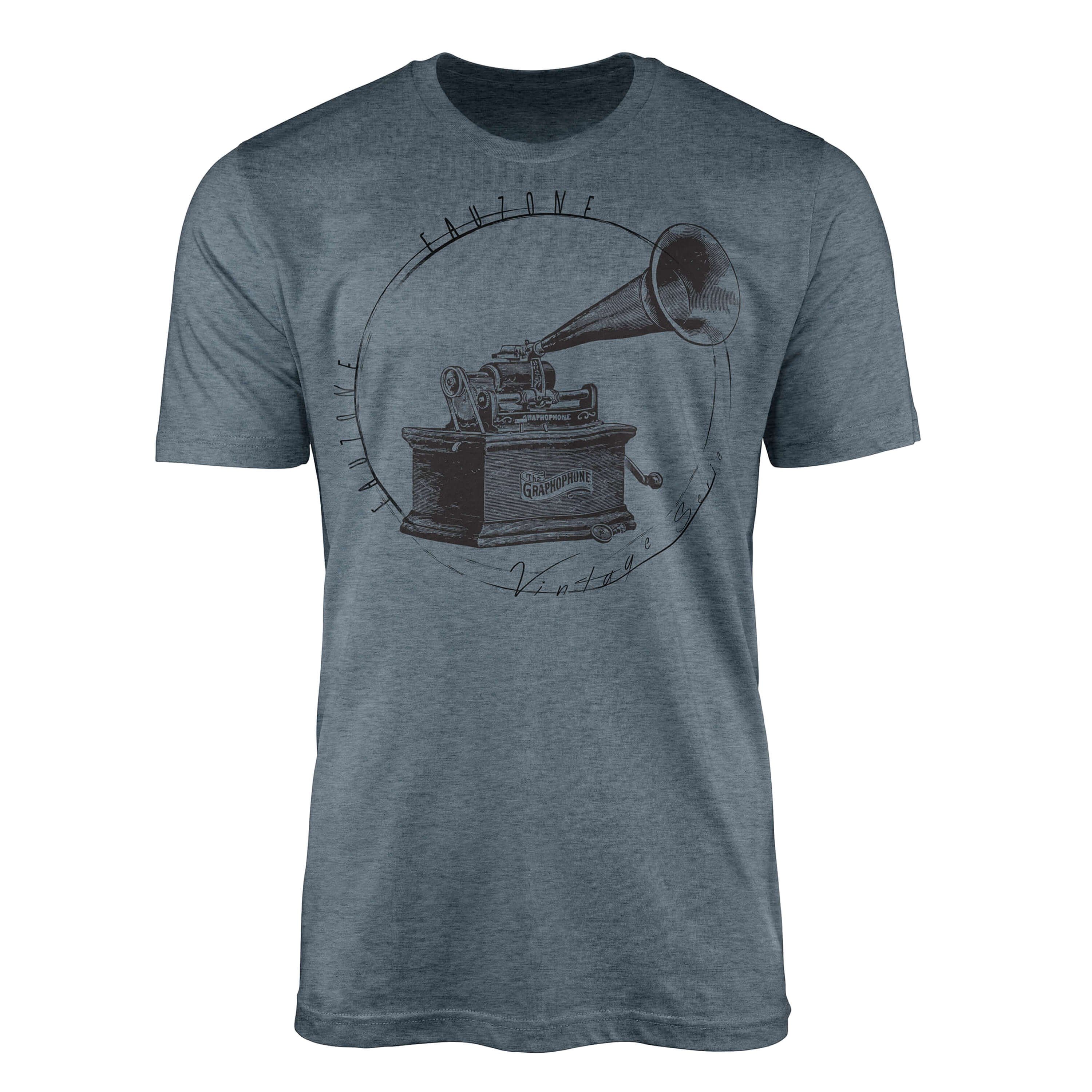 Sinus Art T-Shirt Vintage Herren T-Shirt Grammophon Indigo | T-Shirts