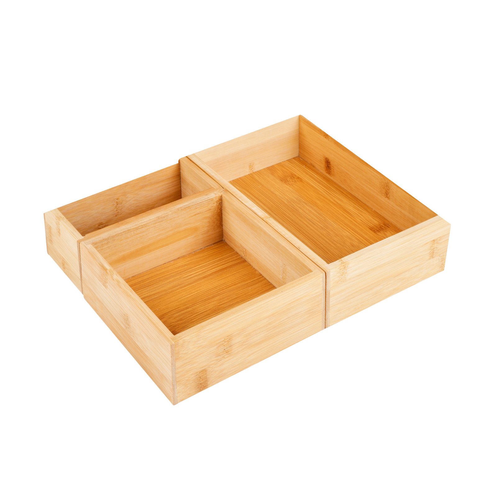Haushalt International Aufbewahrungsbox Organizer Schreibtischorganizer 3tlg Bambus Kasten (Set, 3 St., Packung), Naturholz, Büro, 3 Größen, Badezimmer