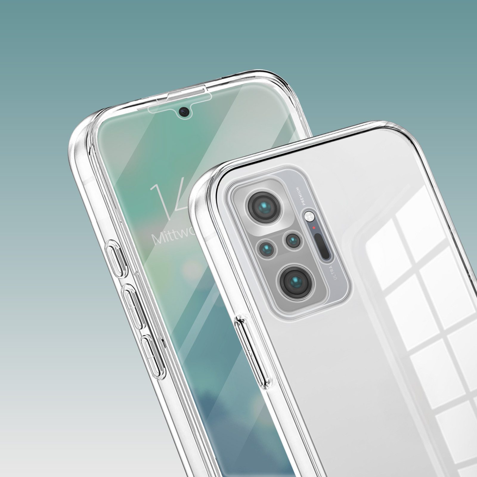 Tec-Expert Handyhülle 360 Grad Hülle für Xiaomi Redmi Note 10 Pro 6.67 Zoll, 6.67", Rundum Schutz Cover Case Hülle Transparent