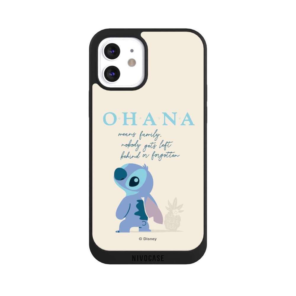 NIVOCASE Handyhülle Lilo & Stitch Offizielles Lizenzprodukt Disney Ohana Stitch, Apple iPhone 12 Handyhülle Hülle NIVOpure Case Schwarz