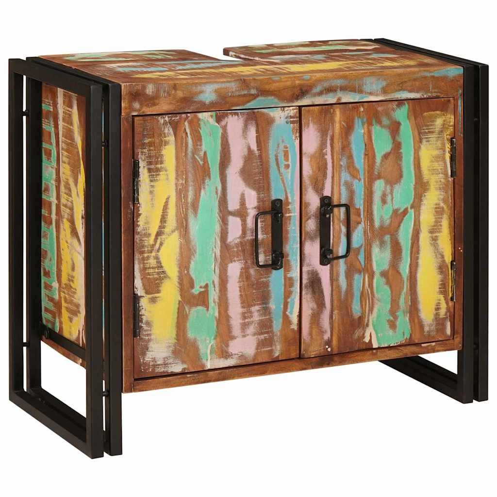 vidaXL Badezimmerspiegelschrank Waschbeckenunterschrank Mehrfarbig Massives upgecyceltes Holz (1-St)