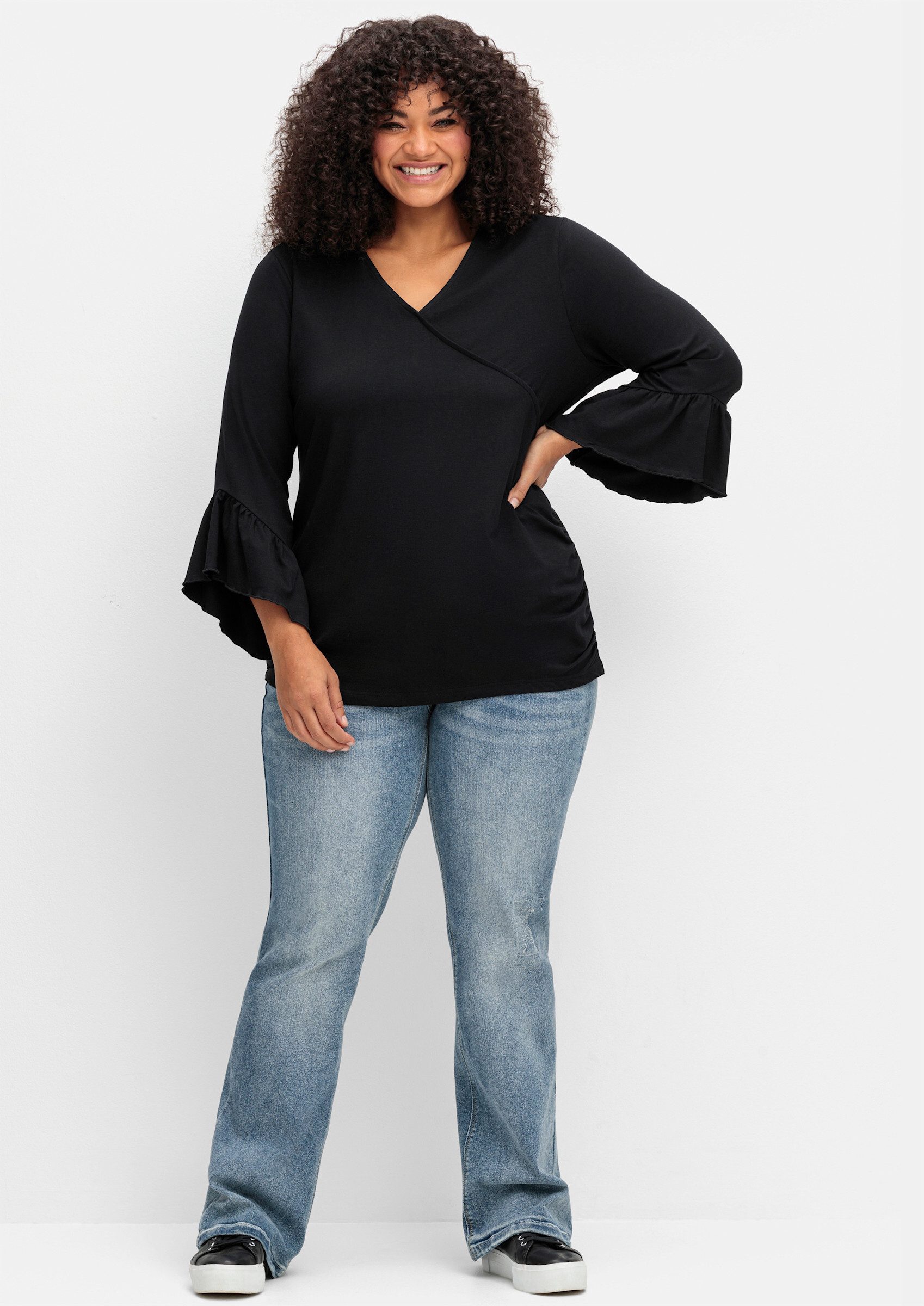 sheego by Joe Browns T-Shirt T-Shirt . in Wickeloptik, mit Volantärmeln günstig online kaufen