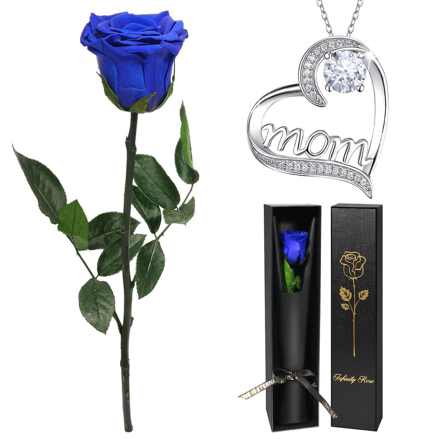 Kunstblume Ewige Rose mit Halskette Geschenkset, LuxusKollektion, Höhe 28 cm