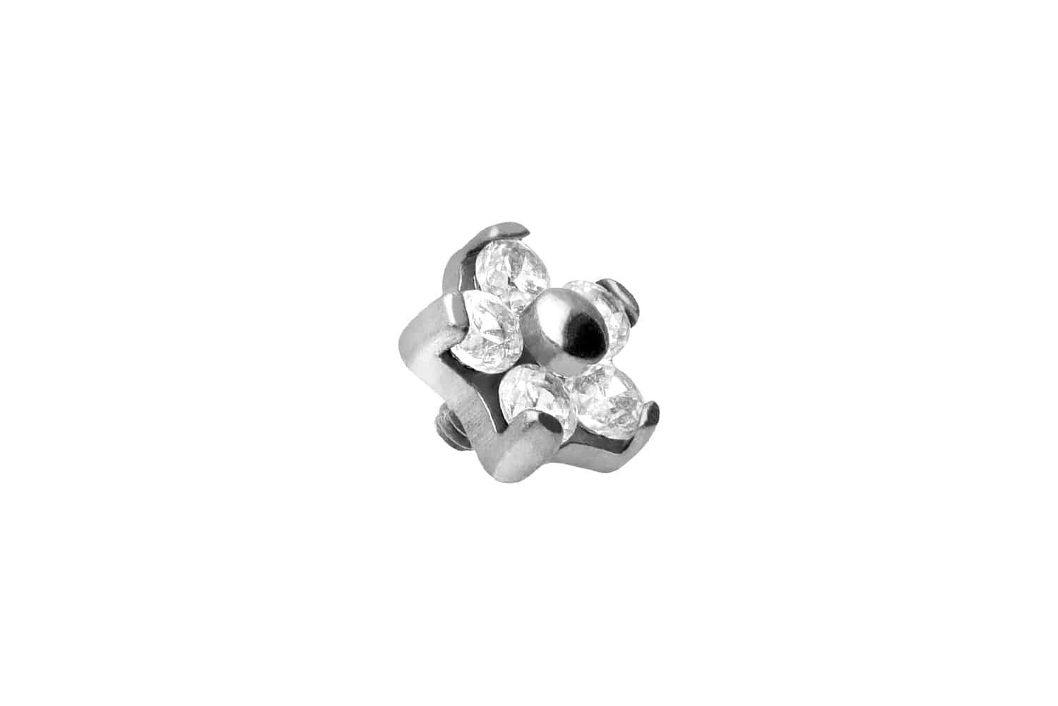 Piercing-Set Titan Schraubaufsatz mit Außengewinde BLUME MIT 5 KRISTALLEN
